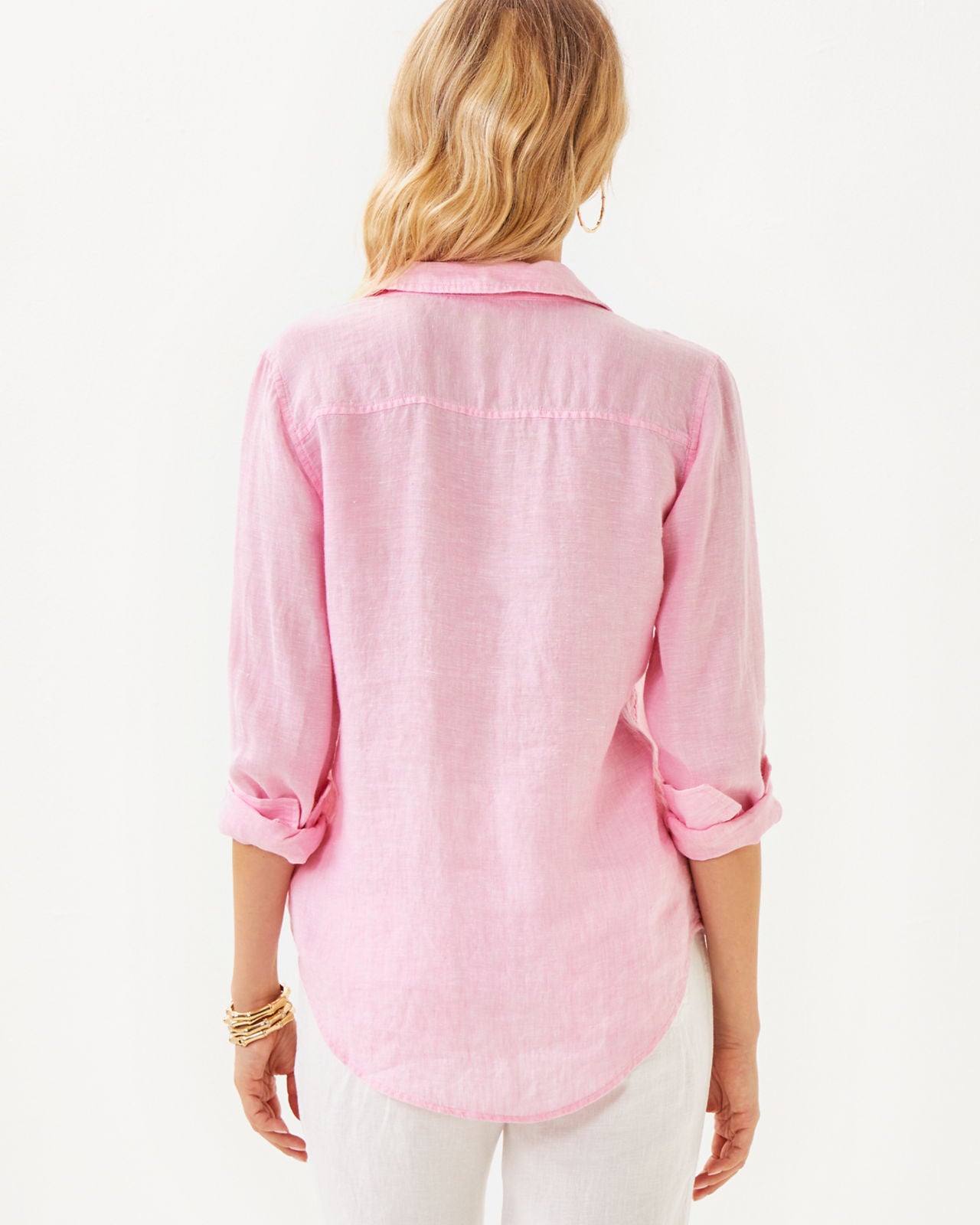 Sea View Button Down in Conch Shell Pink X Resort White
