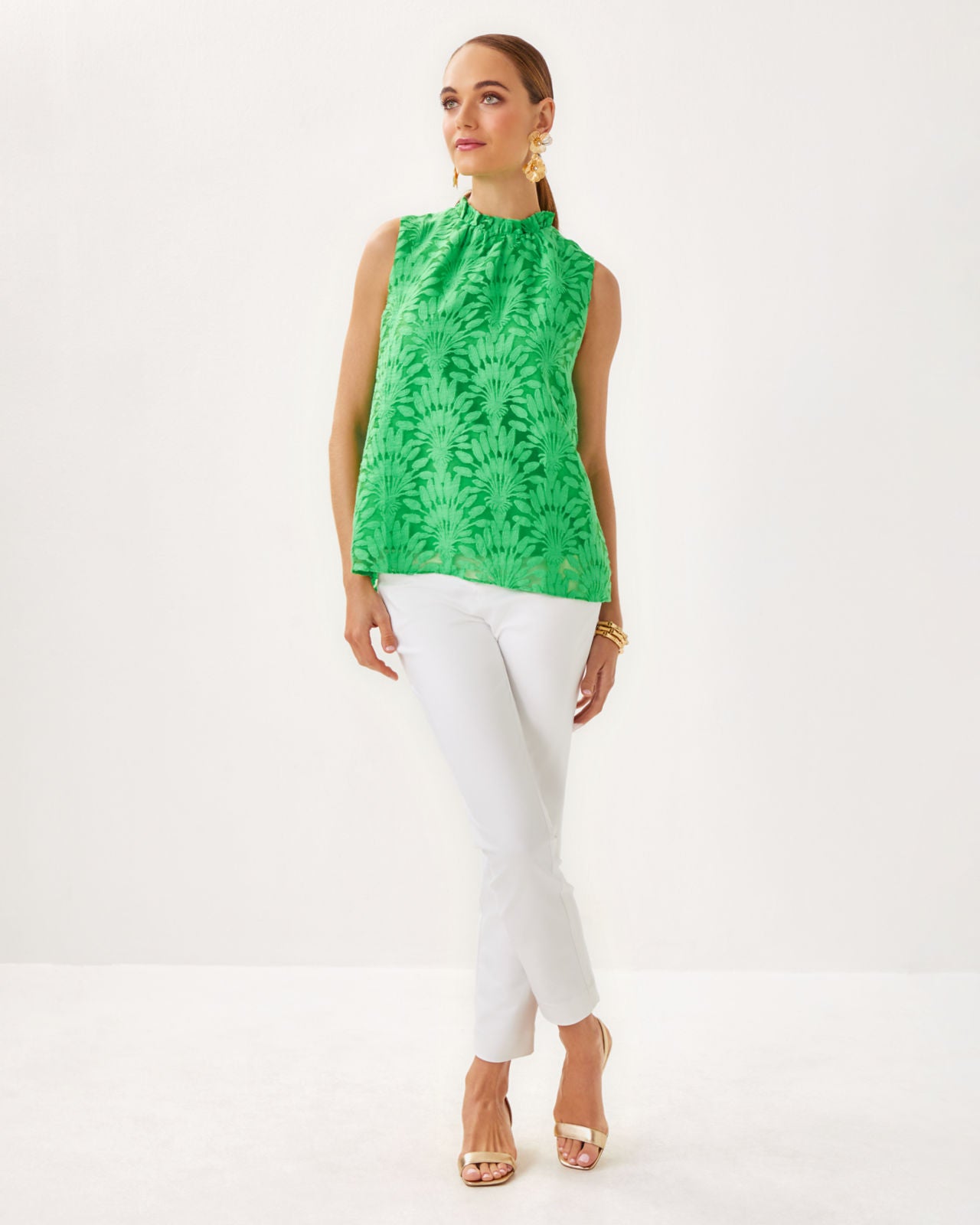 Tolya Top in Fauna Green Stacked Palm Burnout