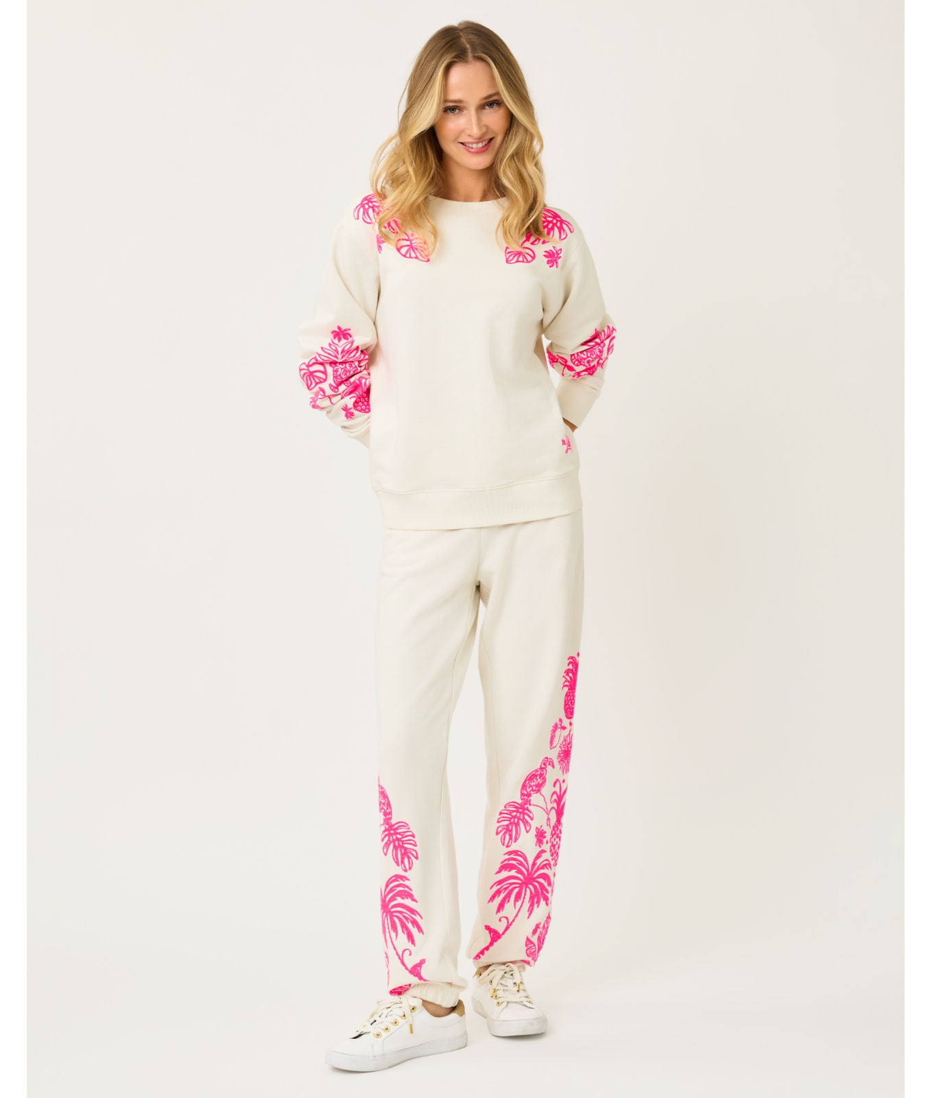 Silvie Jogger In Coconut Safari Social Embroidery Pant