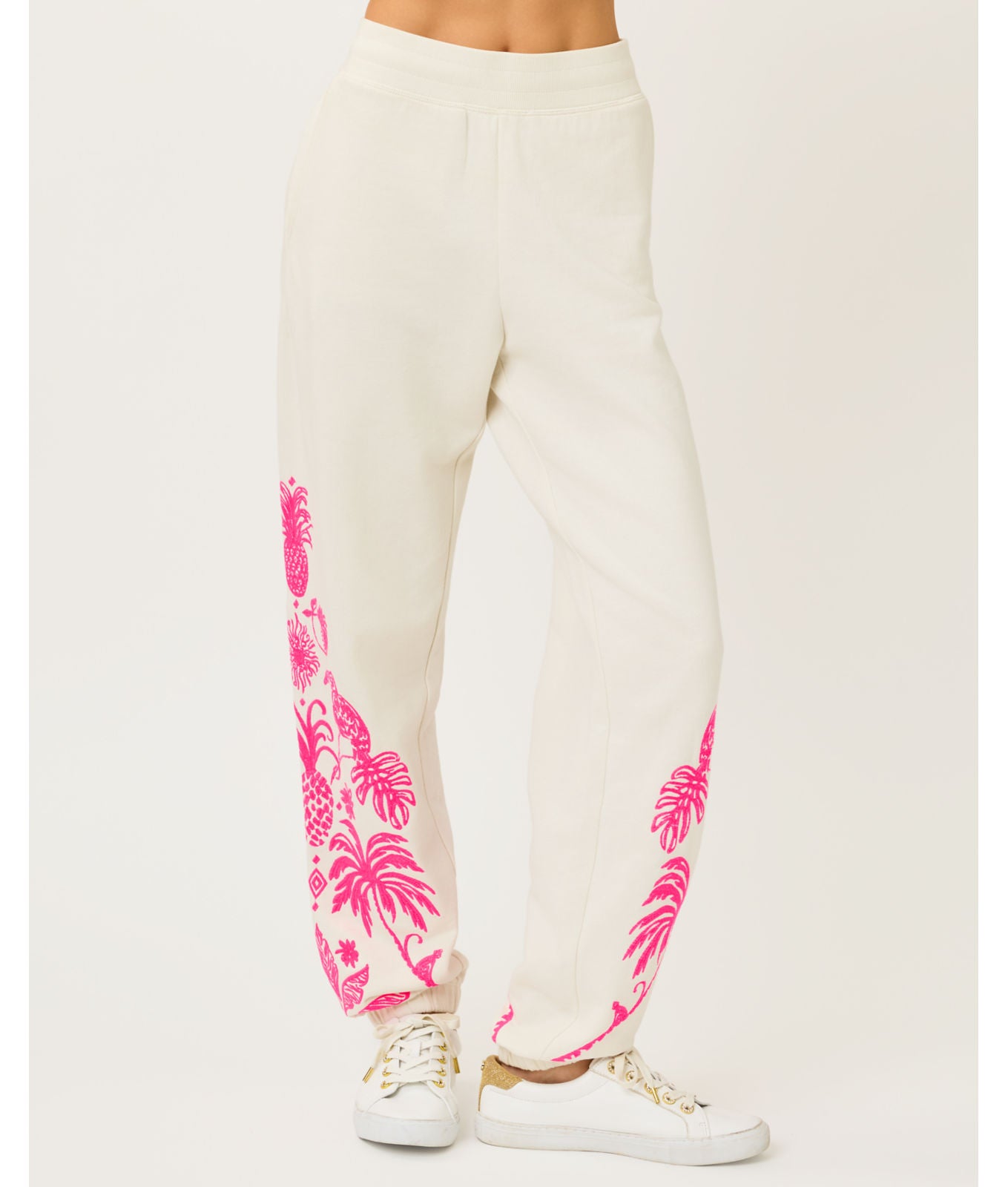 Silvie Jogger In Coconut Safari Social Embroidery Pant