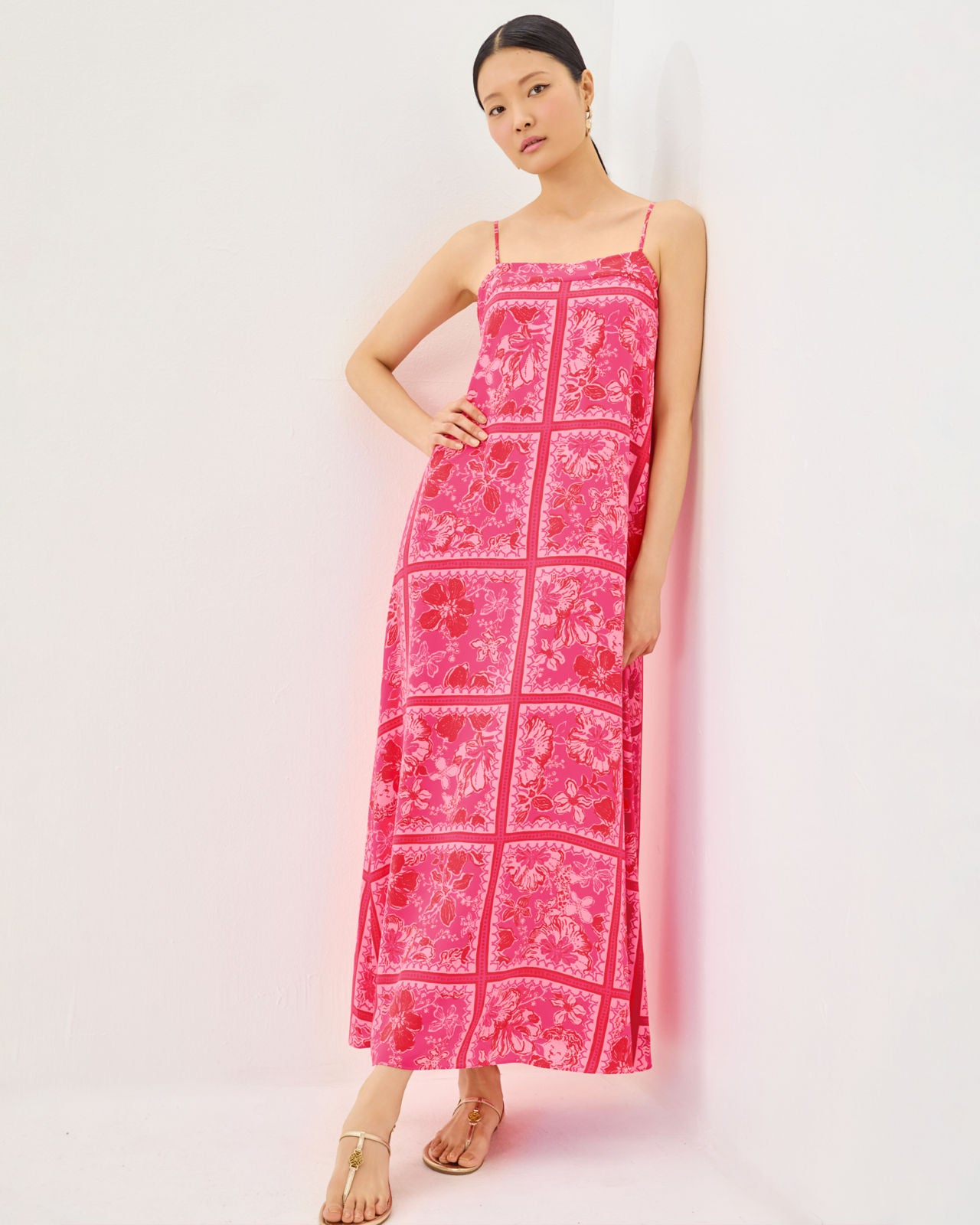 Jesslyn Silk Maxi Slip Dress In Sun Shell Pink Big Party