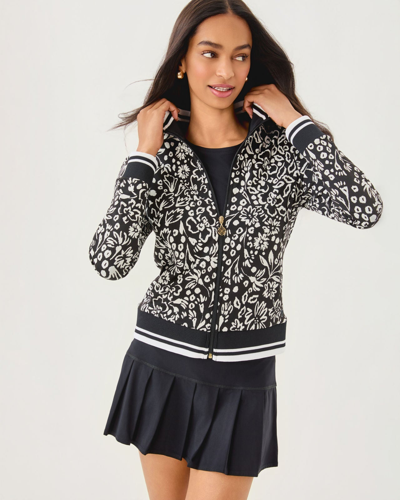 Regate Jacket UPF 50+ In Noir Purrfect Pounce Knit Jacquard