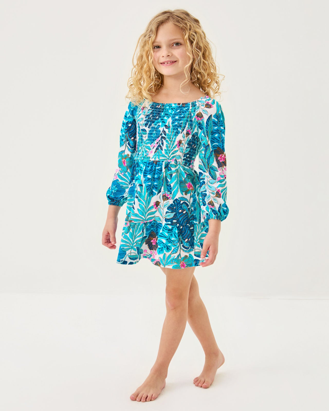 Mini Jilly Long Sleeved Dress In Breezy Aqua Best Fronds Forever