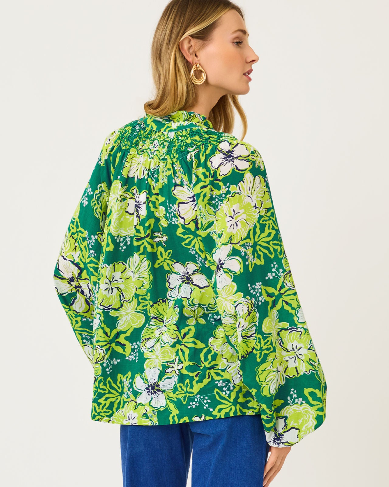 Lourdes Long Sleeve Top In Fiddle Leaf Green Once And Floral