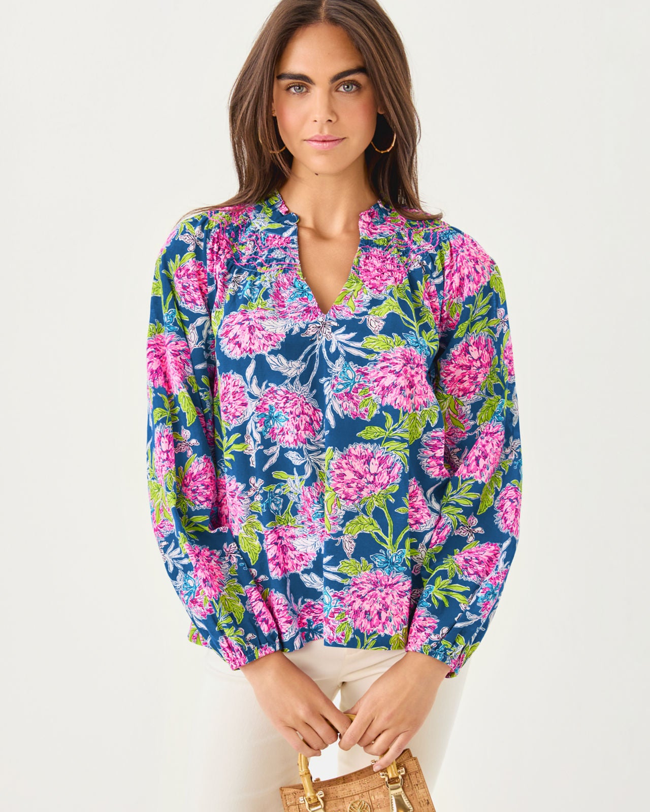 Lourdes Long Sleeve Top In Multi Dahlia Licious