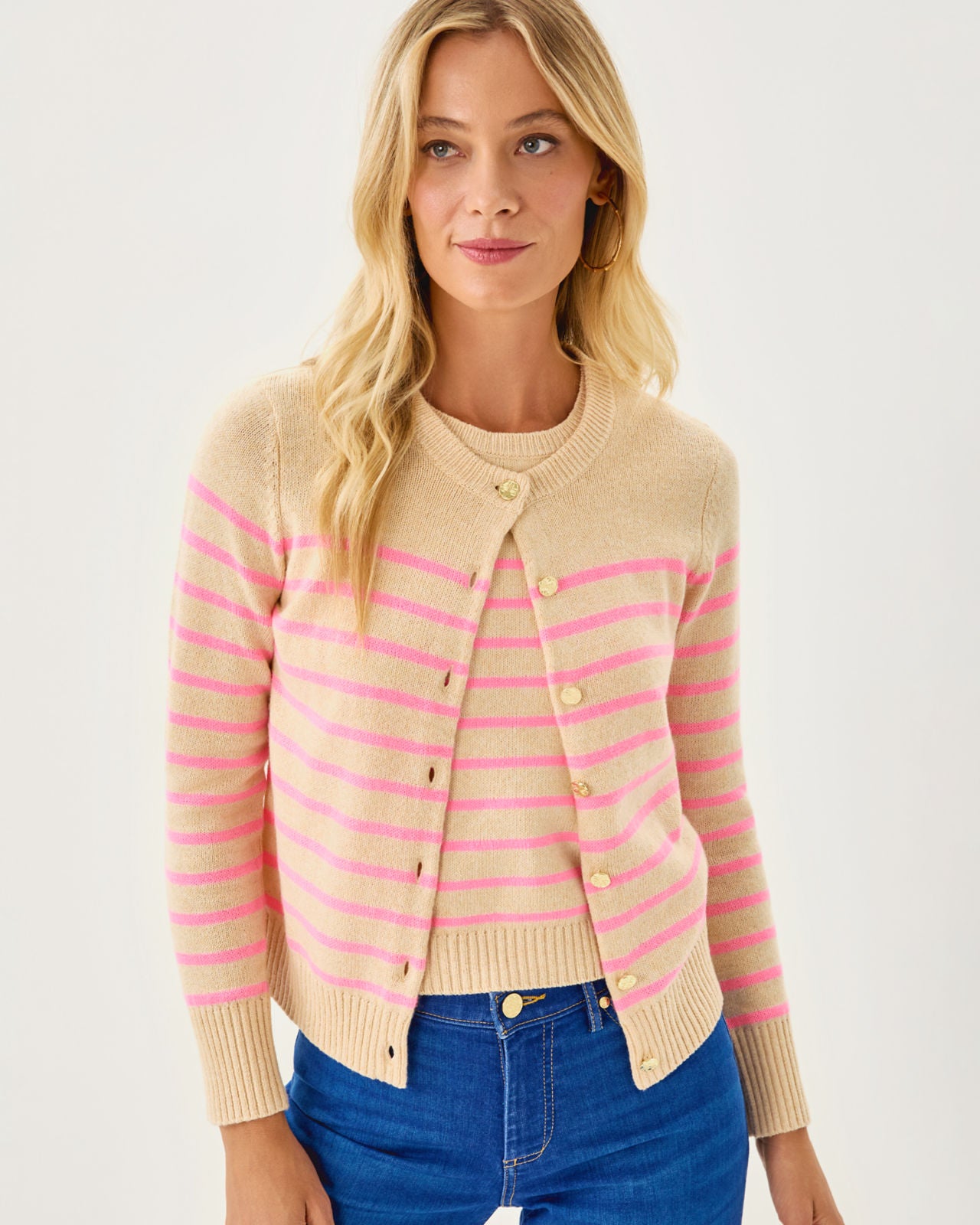 Fairley Stripe Sweater Set In Heathered Wicker Tan Irisistable