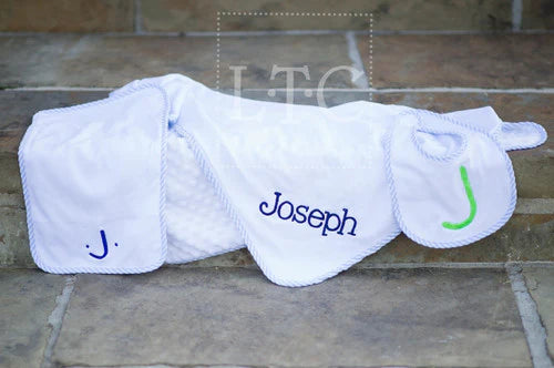 Monogram Burp Cloth- Blue Seersucker Trim