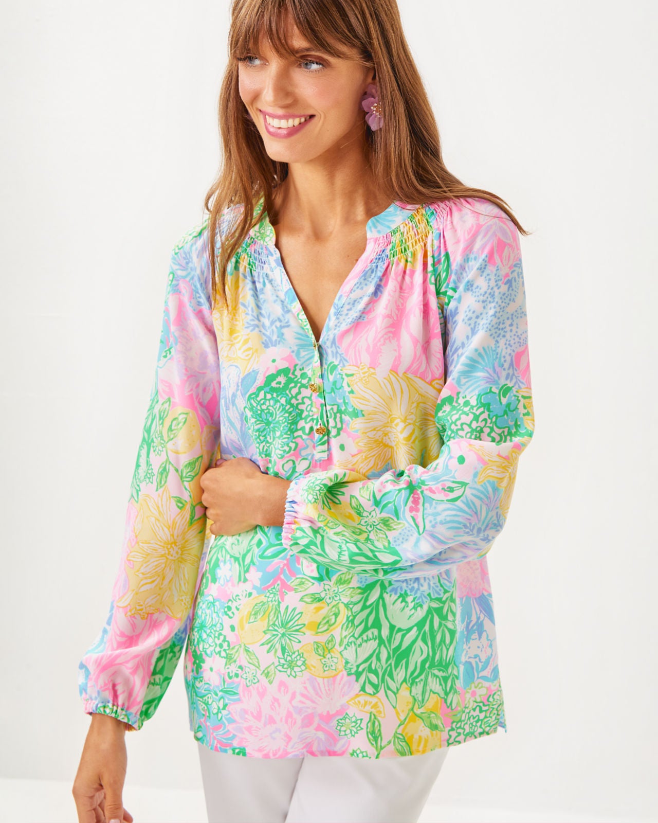 Elsa Top in Multi Bright Delight Patch