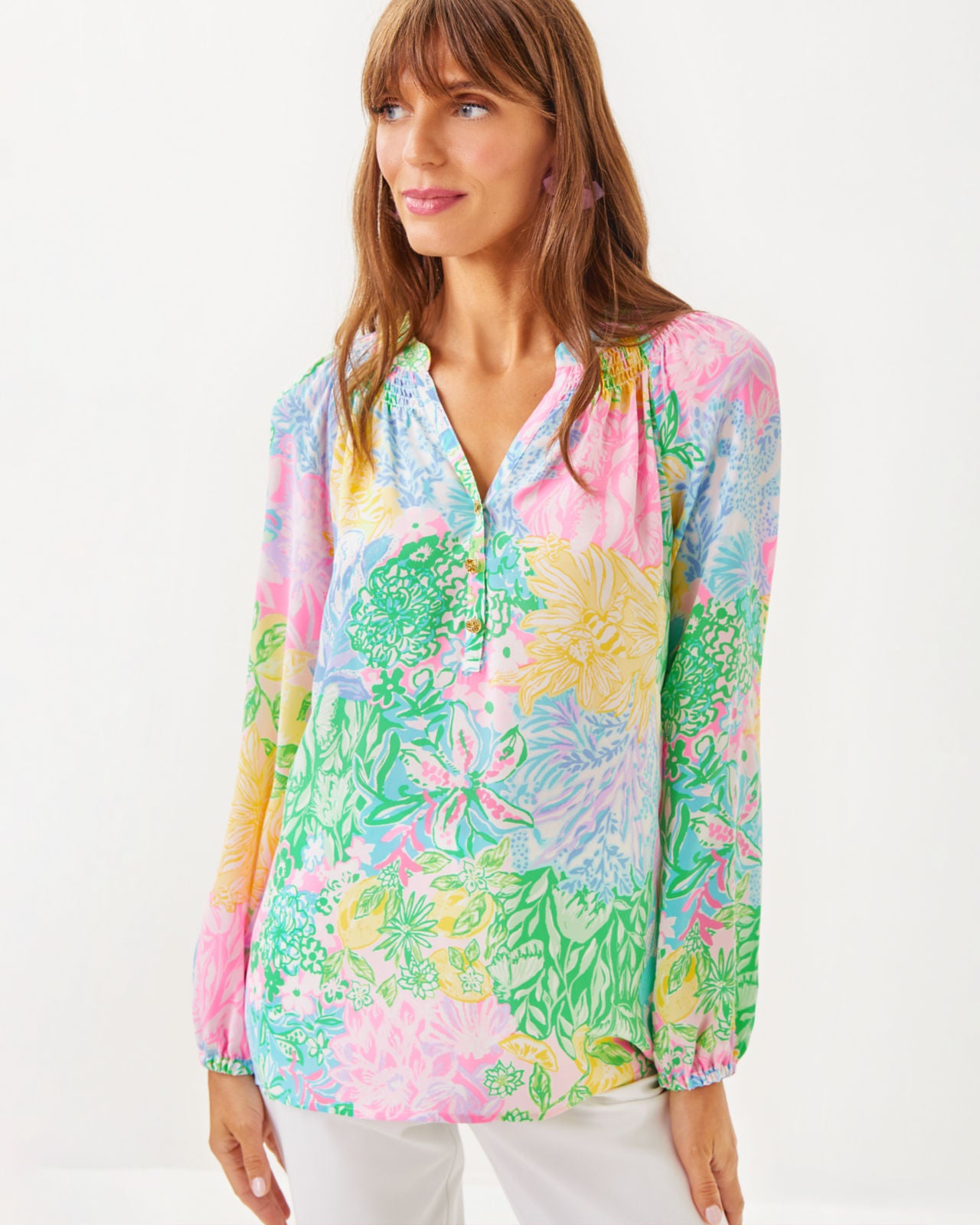 Elsa Top in Multi Bright Delight Patch