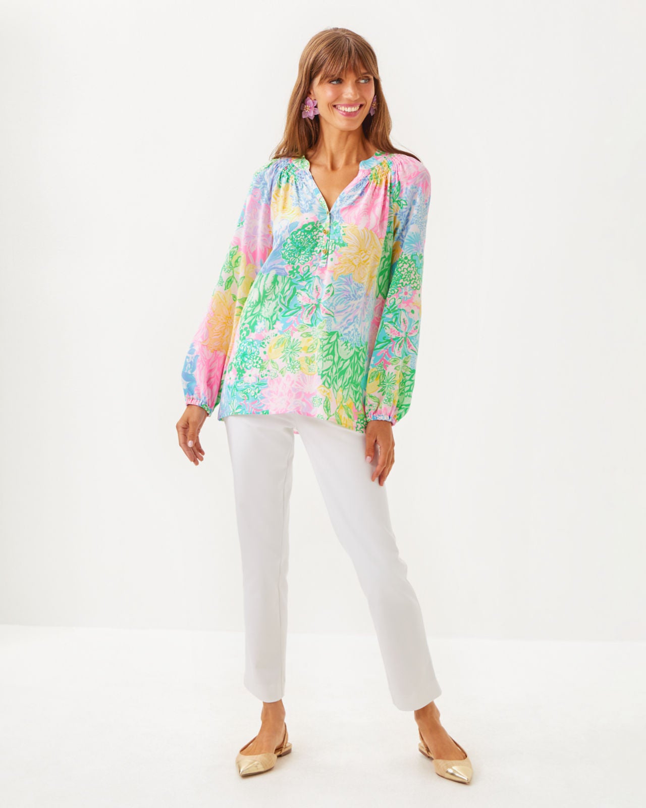 Elsa Top in Multi Bright Delight Patch