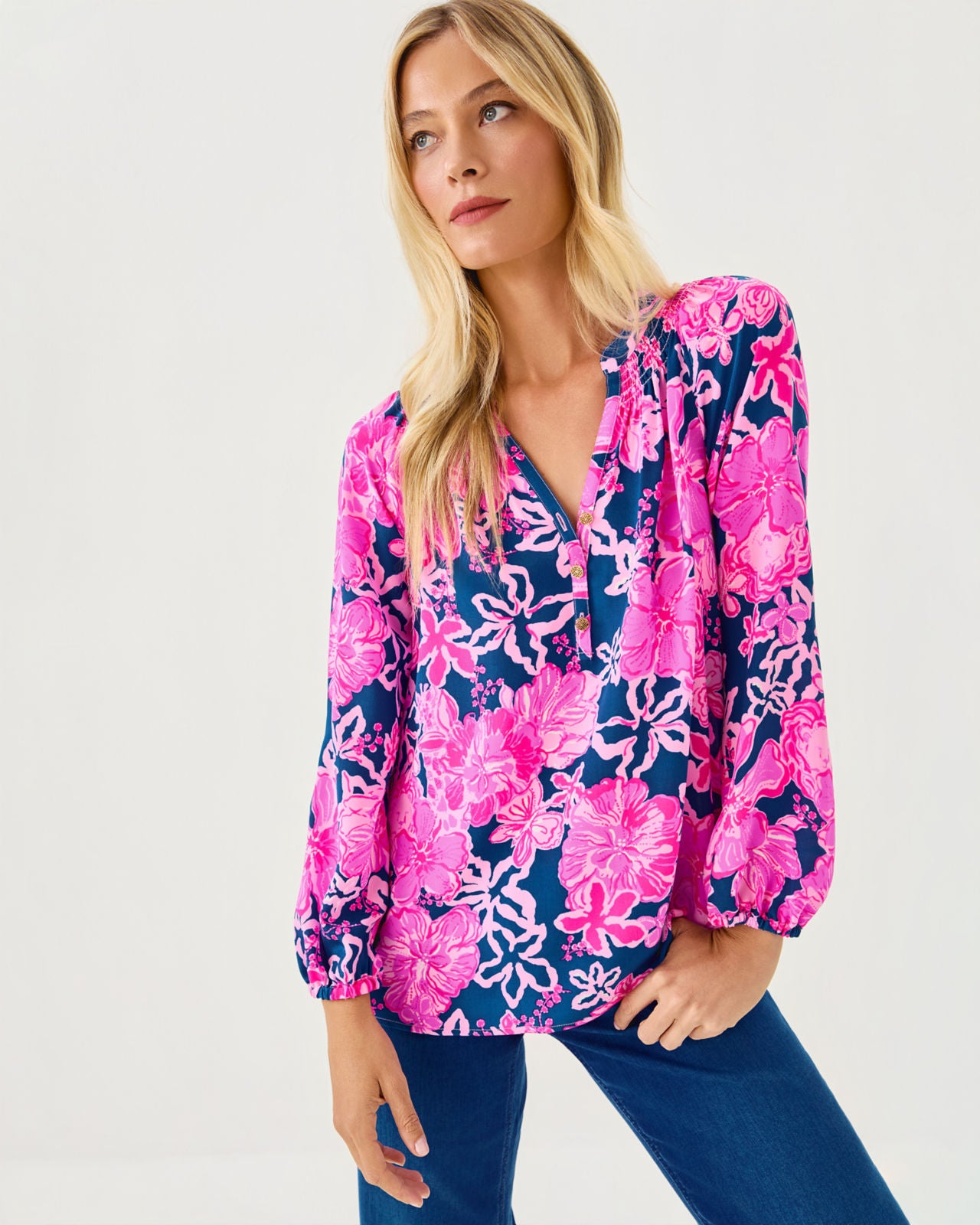 Elsa Top In Starlight Navy Once And Floral