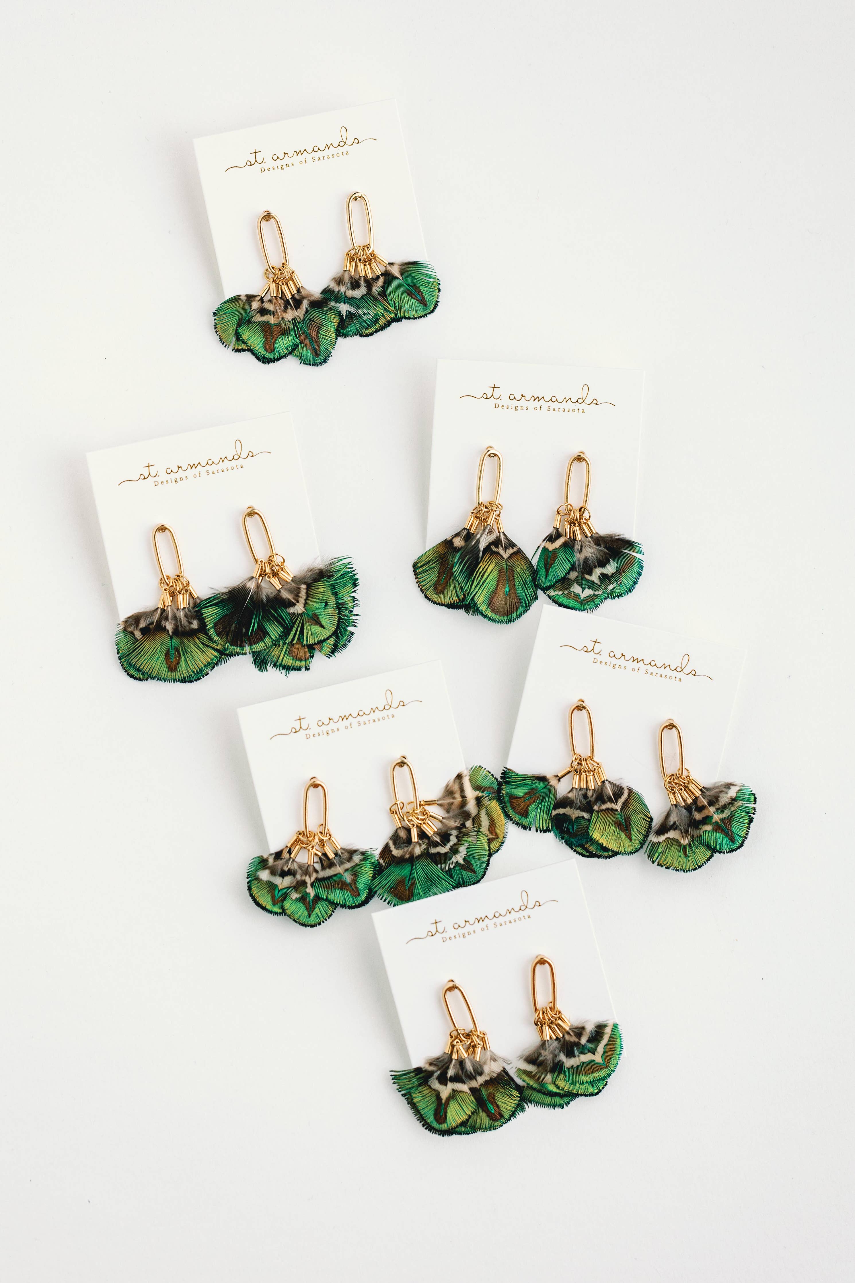 Mallard Fall Feather Tassel Statement Earrings