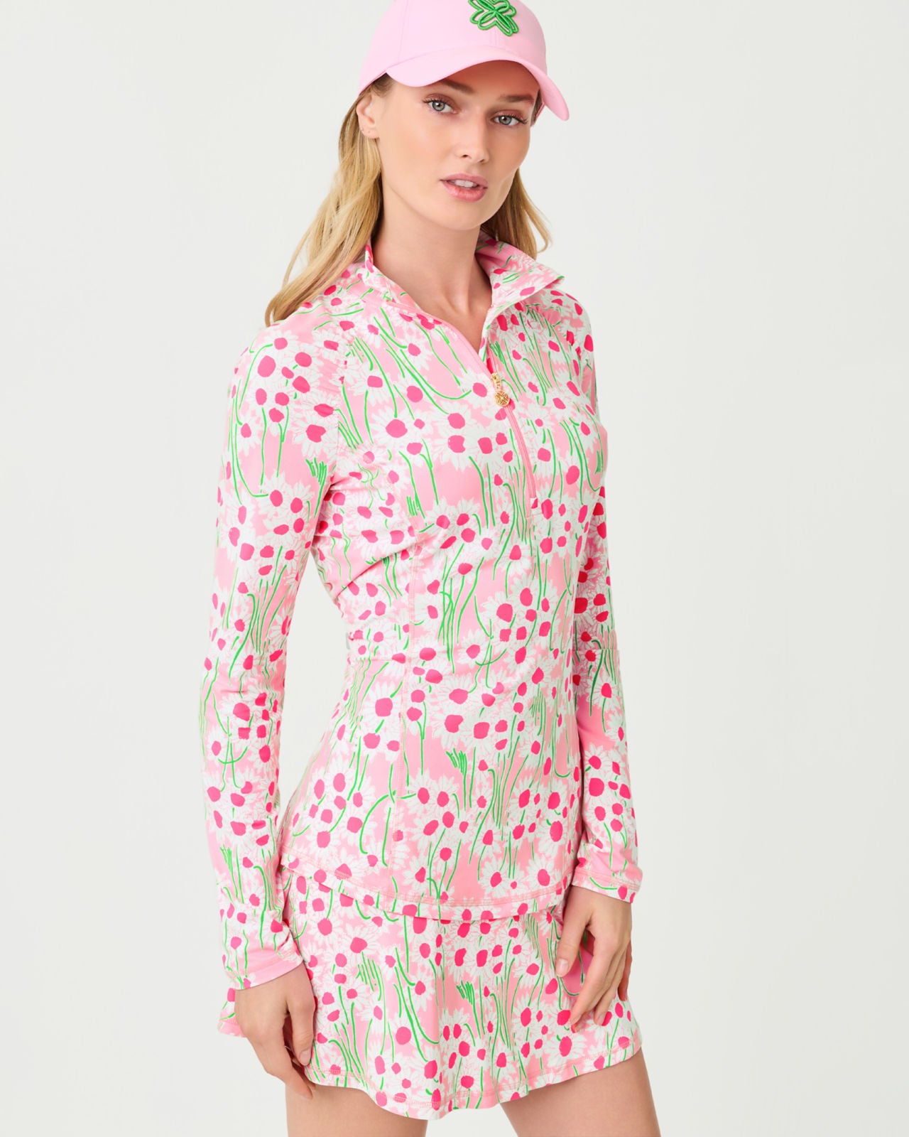 Justine Half Zip UPF 50+ In Conch Shell Pink Sunny Daisies