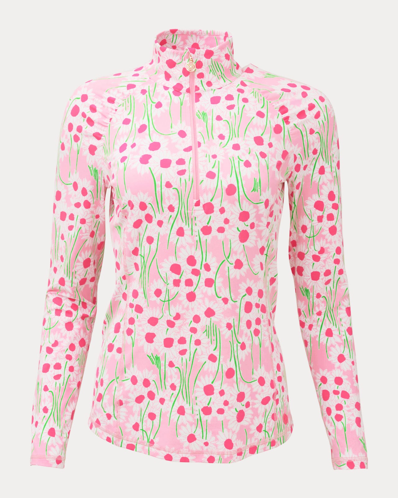 Justine Half Zip UPF 50+ In Conch Shell Pink Sunny Daisies