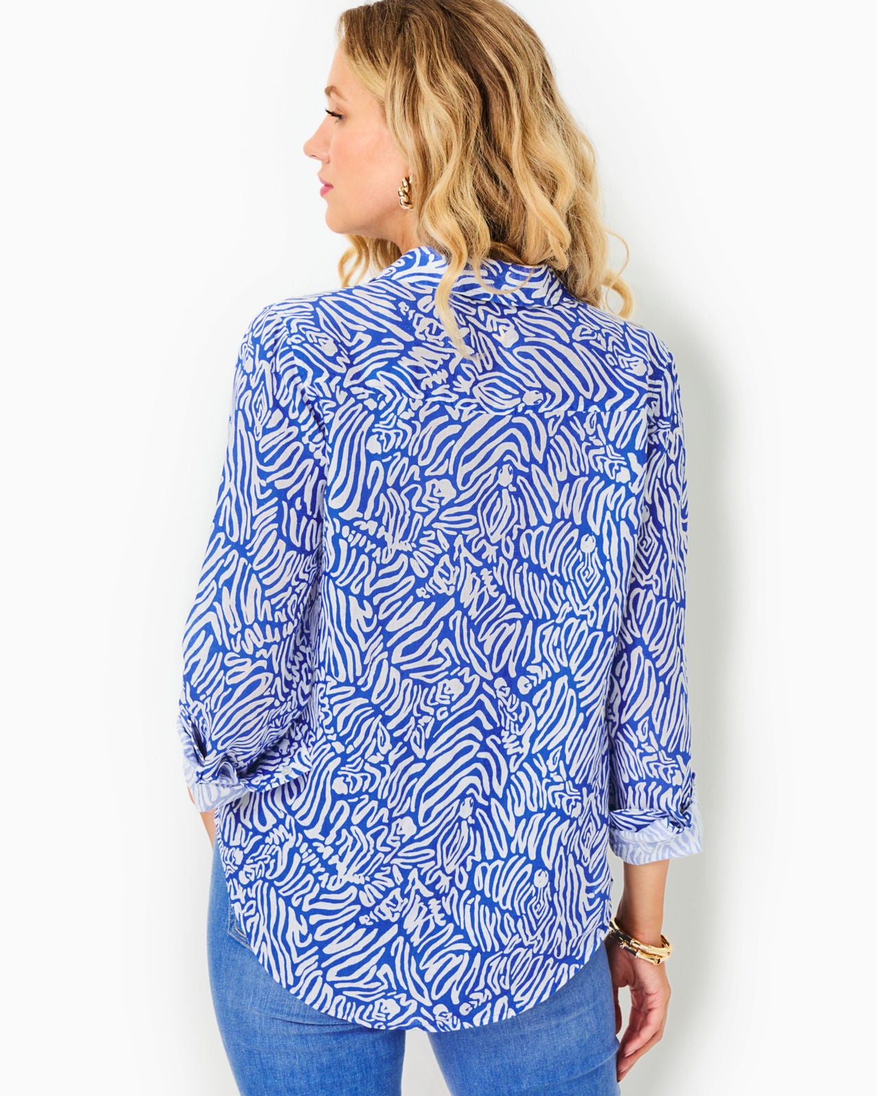 Sea View Button Down In Martinique Blue Zee Bebe