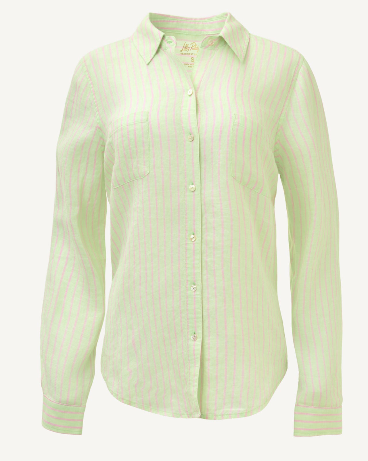 Sea View Button Down In Pistachio Macaron X Conch Shell Pink