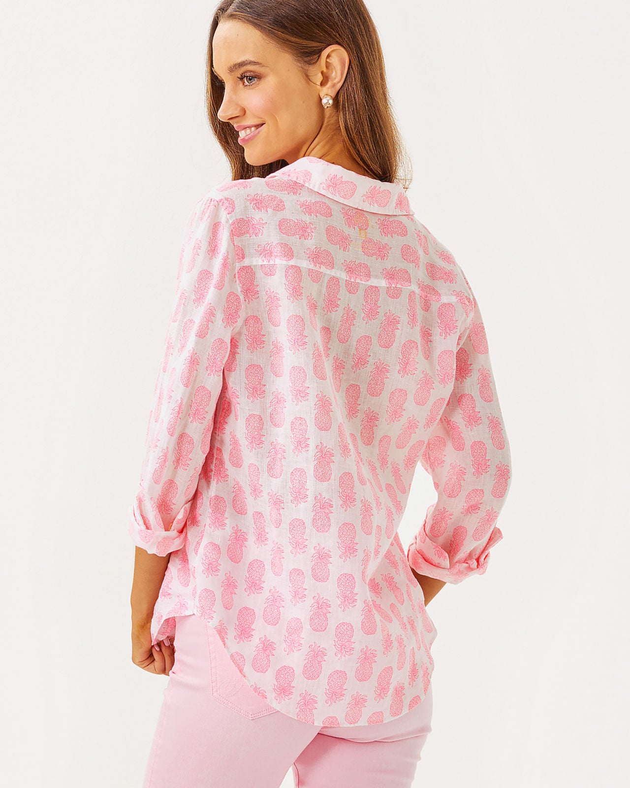 Sea View Button Down in Rousseau Pink Slice of Sunshine