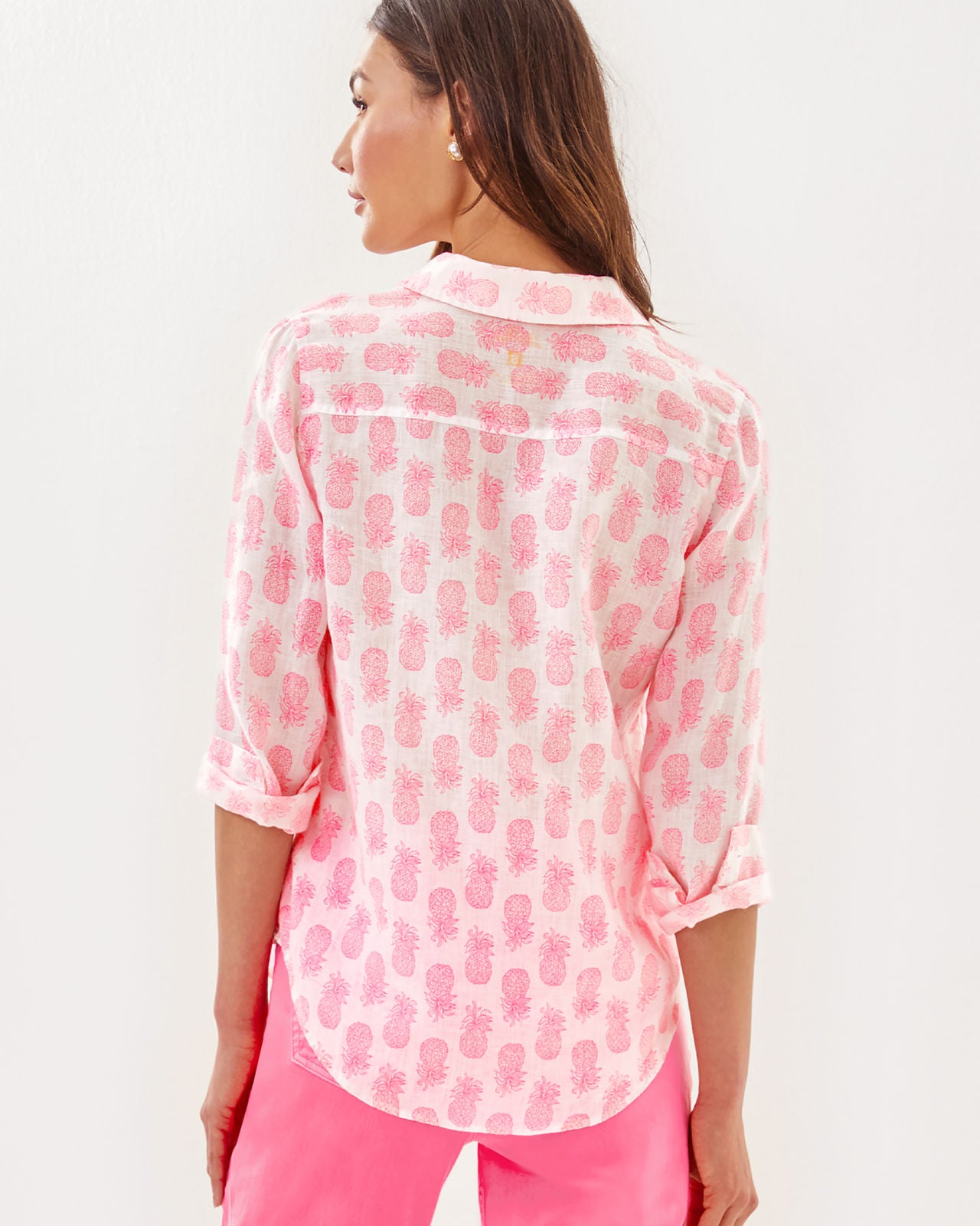 Sea View Button Down in Rousseau Pink Slice of Sunshine