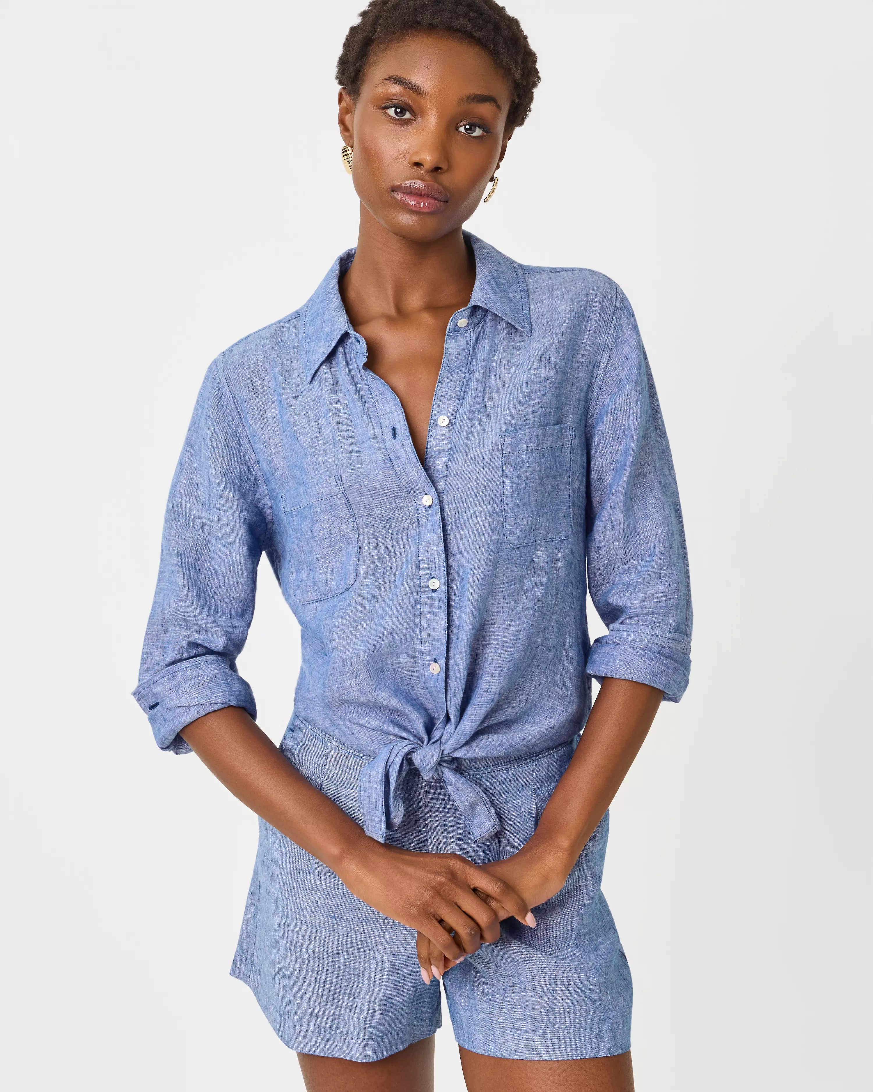 Sea View Button Down In Starlight Navy X Resort White