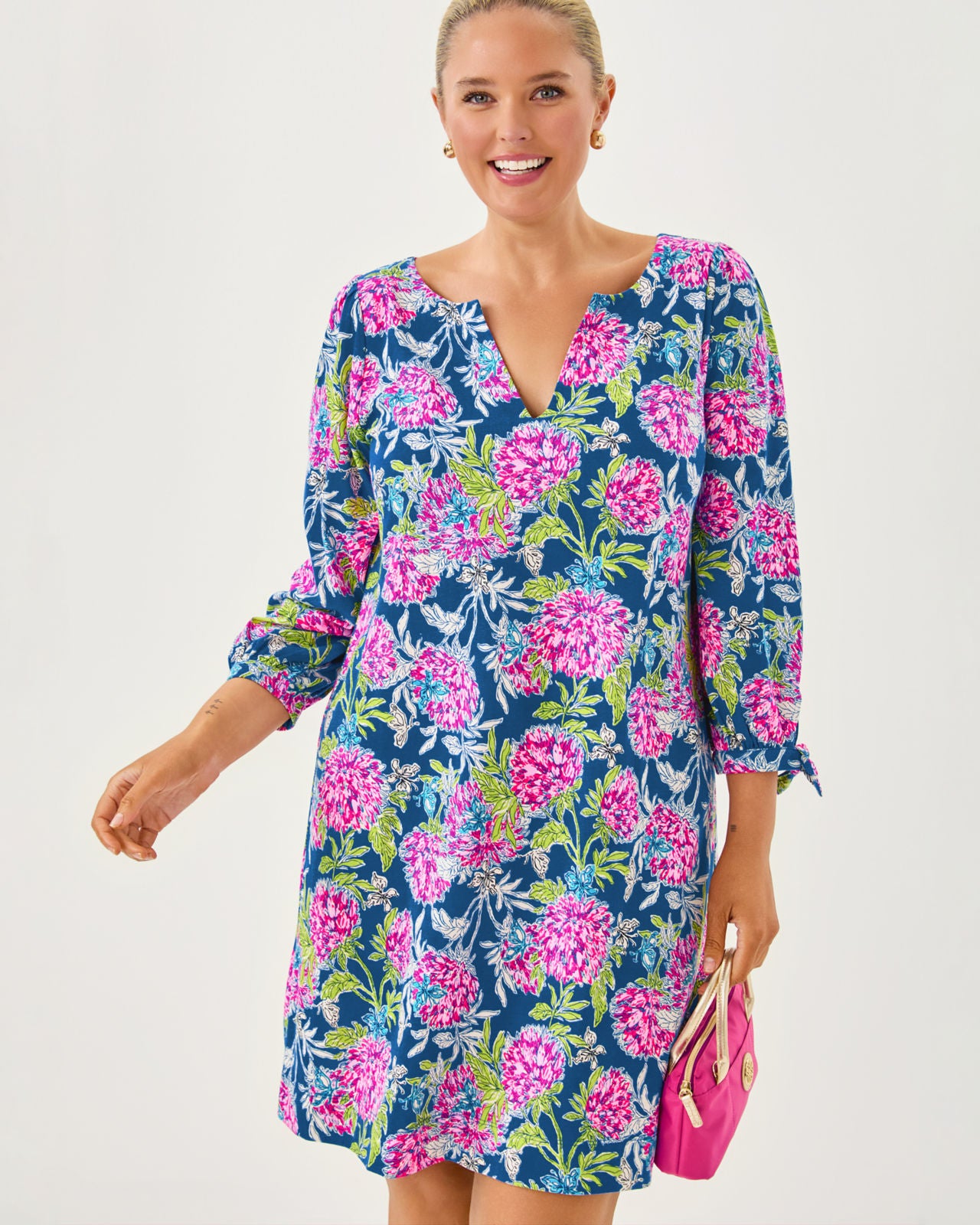 Cath 3/4 Sleeve Dress In Multi Dahlia Licious