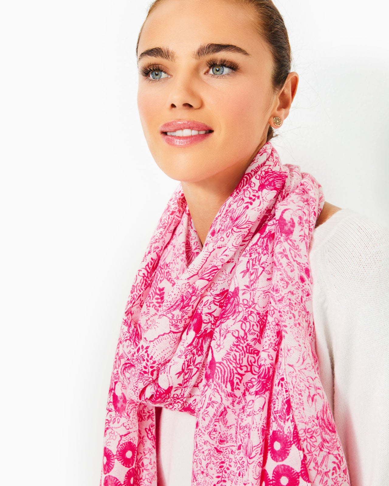 Resort Scarf In Raspberry Rouge Animal Magnetism Engineered Scarf