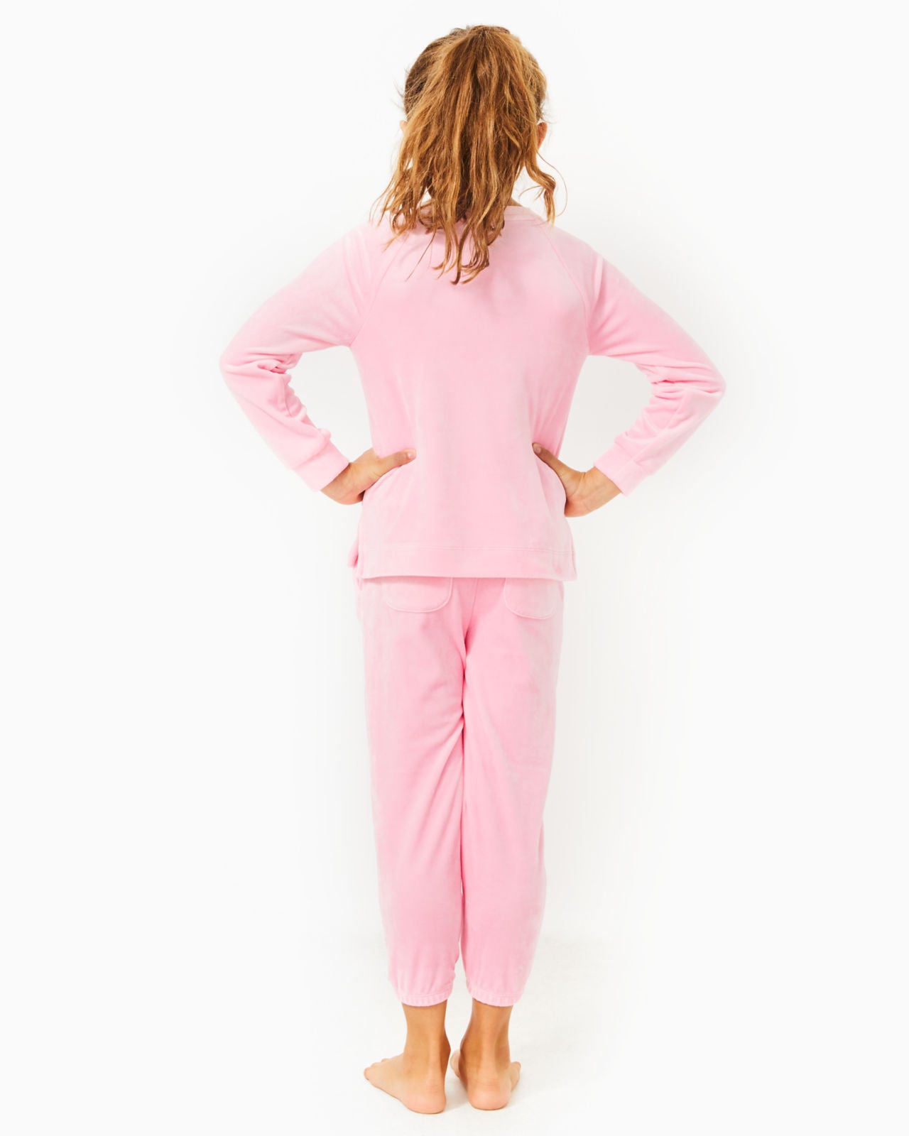 Mini Mallie Velour Pant In Conch Shell Pink