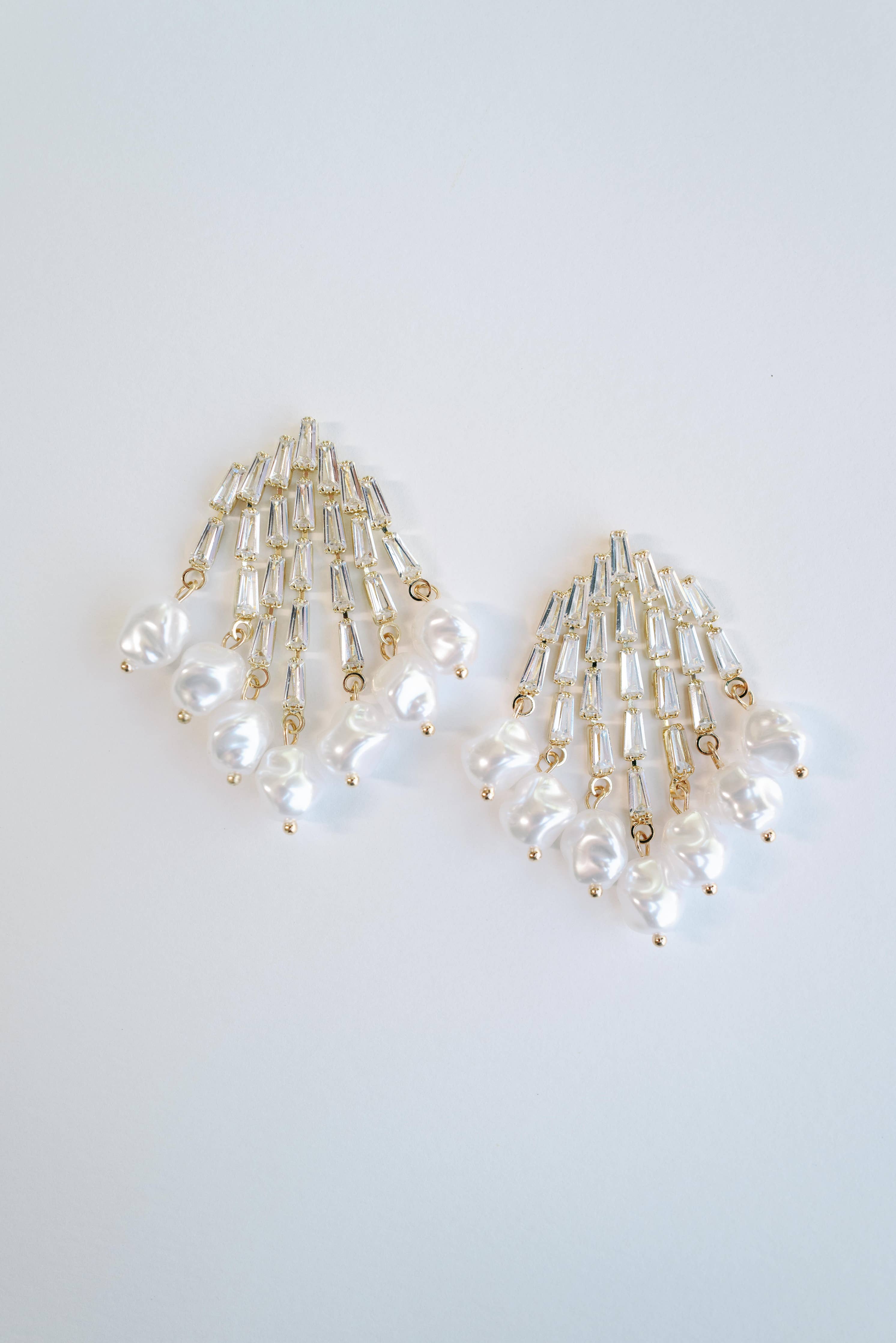 Natural Pearl Fringe Crystal Tassel Earrings