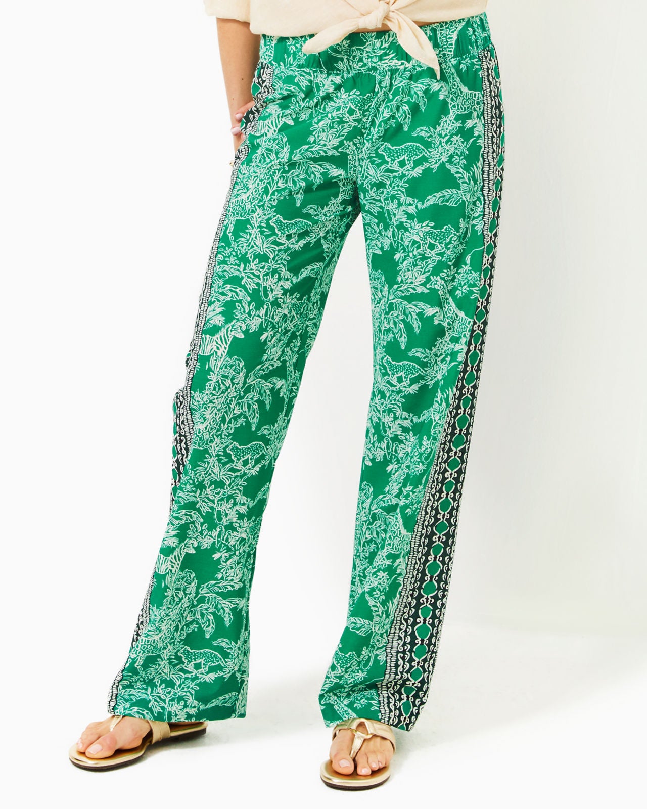 Bal Harbour Palazzo Pants In Fiddle Leaf Green Safari Party Engineered