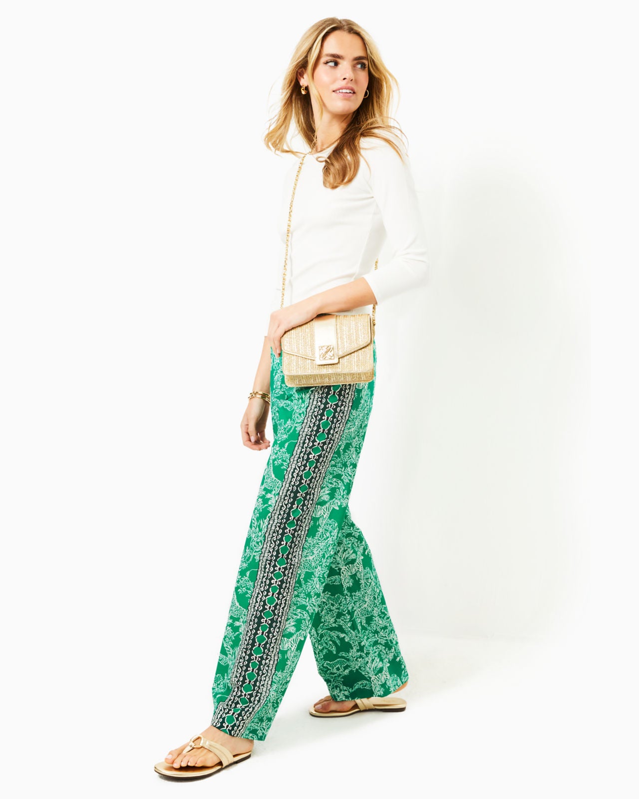 Bal Harbour Palazzo Pants In Fiddle Leaf Green Safari Party Engineered