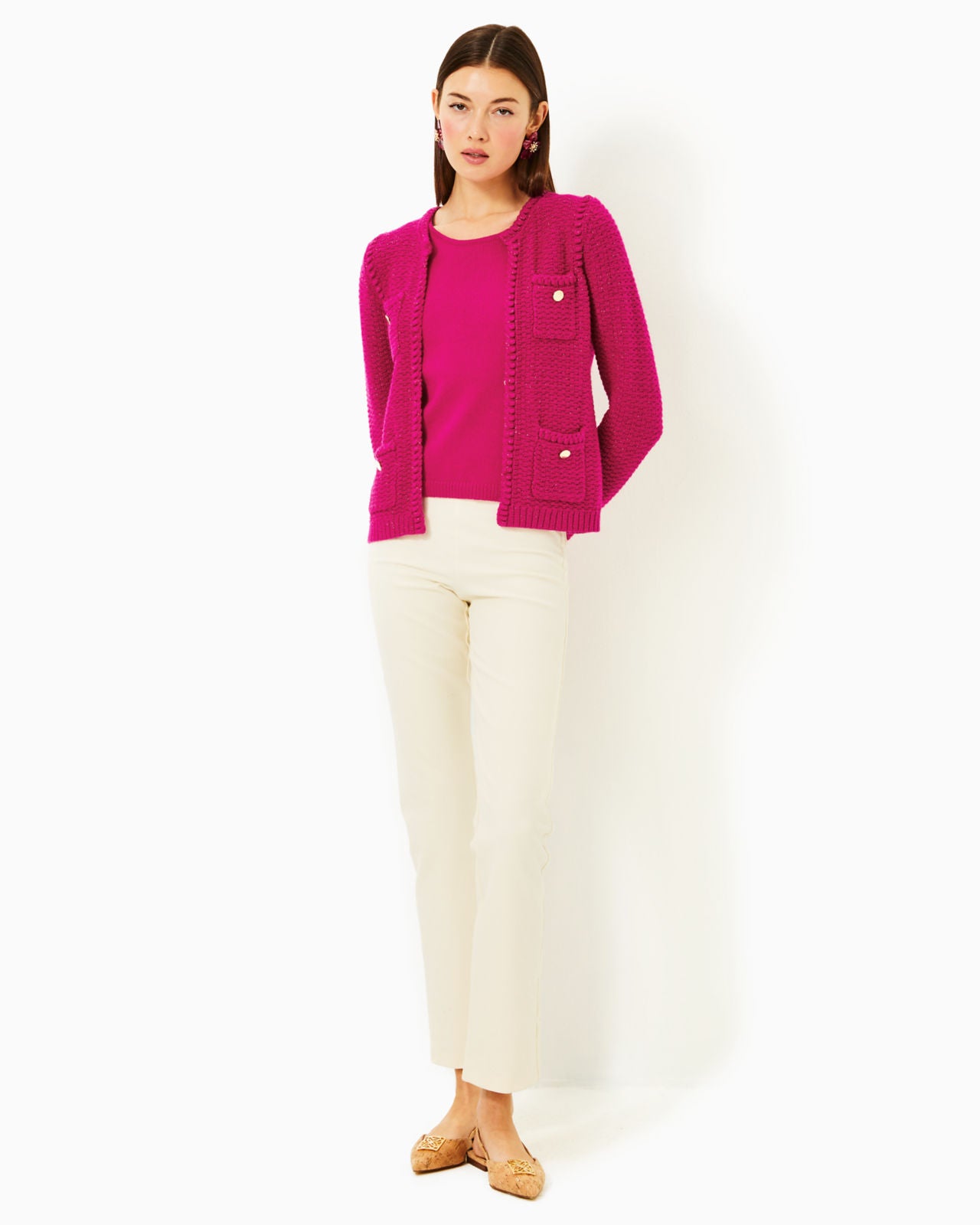 Kenton Cardigan In Mystique Pink Metallic