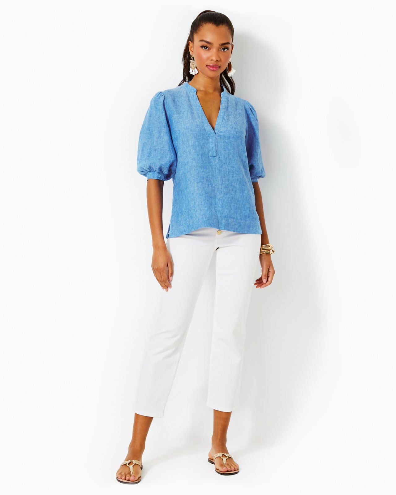 Mialeigh Elbow Sleeve Linen Top