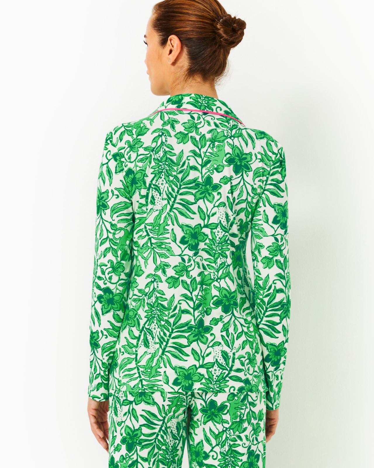 PJ Knit Long Sleeve Button-Up Top In Fiddle Leaf Green Lil Escape Plan