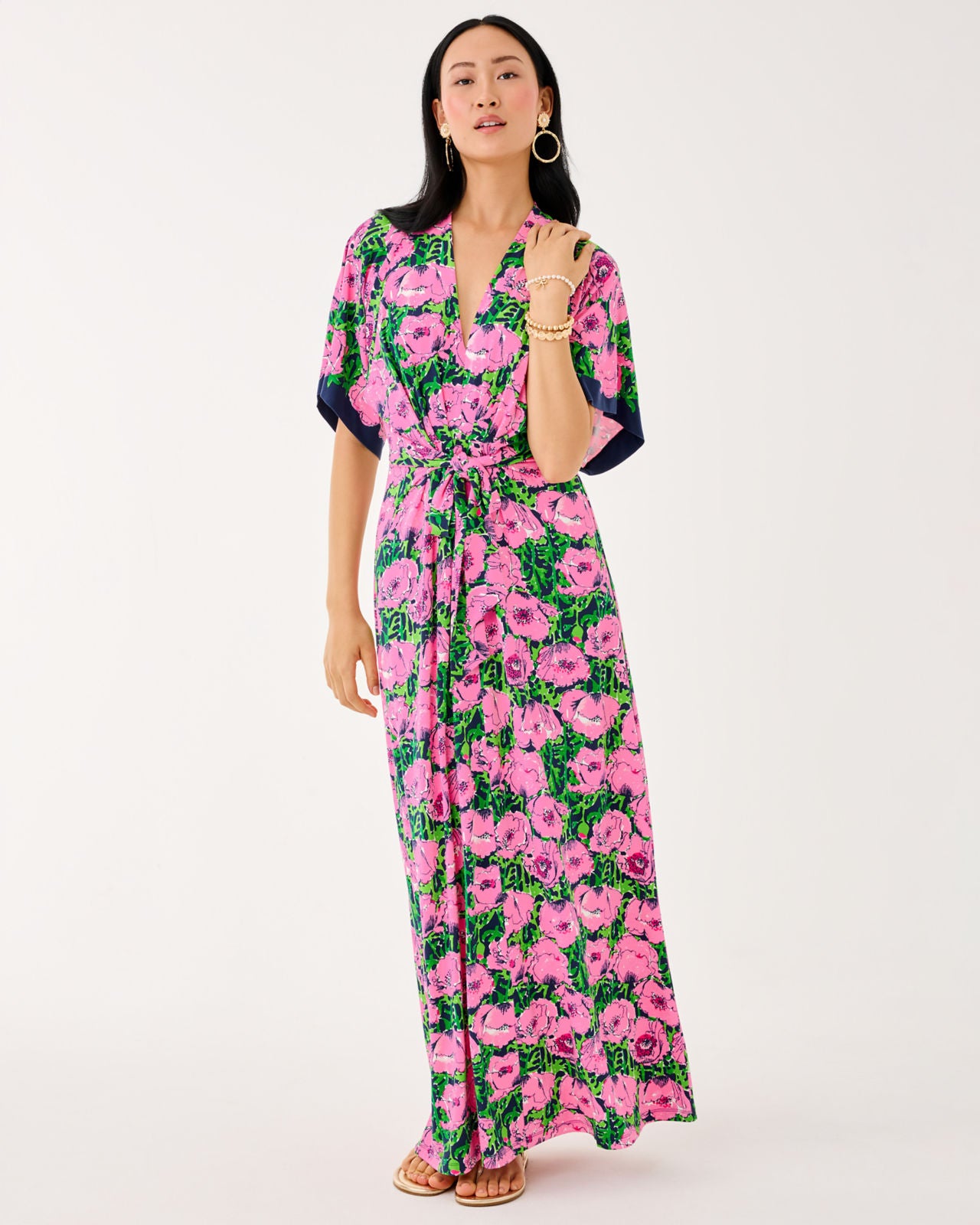 Wisteria Elbow Sleeve V-Neck Maxi Dress In Low Tide Navy Florrie
