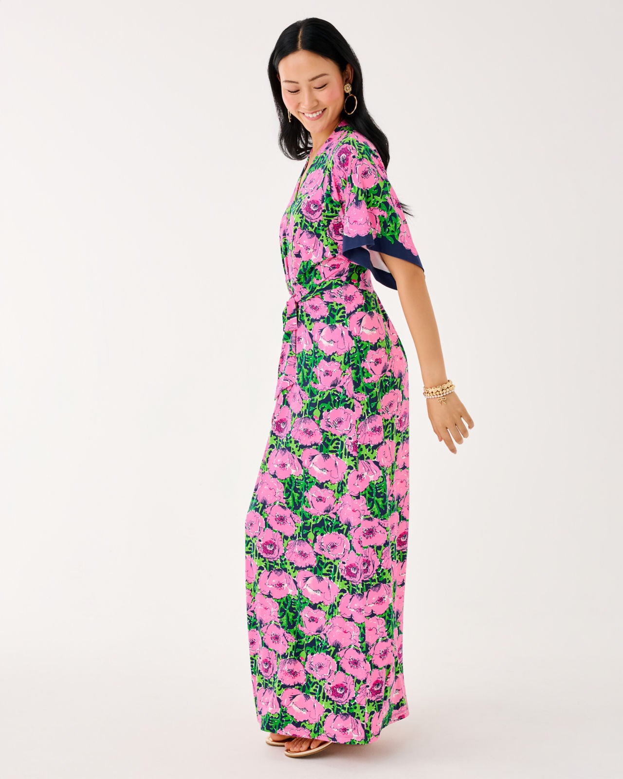 Wisteria Elbow Sleeve V-Neck Maxi Dress In Low Tide Navy Florrie