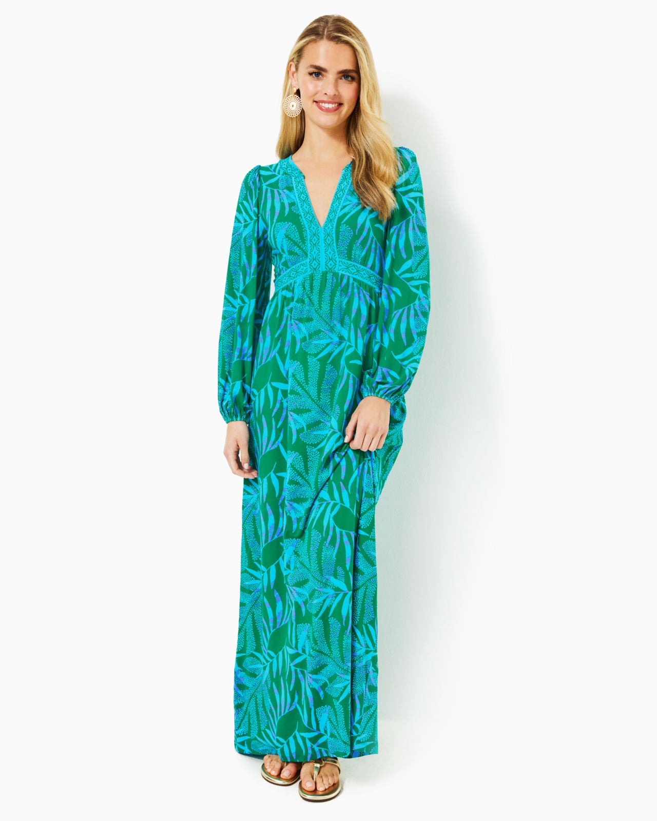 Wexlee Long Sleeve Maxi Dress In Fiddle Leaf Green Its A Jungle Out There Engineered