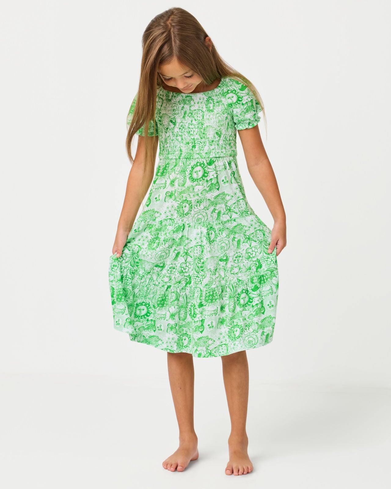 Mini Jilly Sleeved Midi Dress In Putting Green Lil Fleur De Lilly