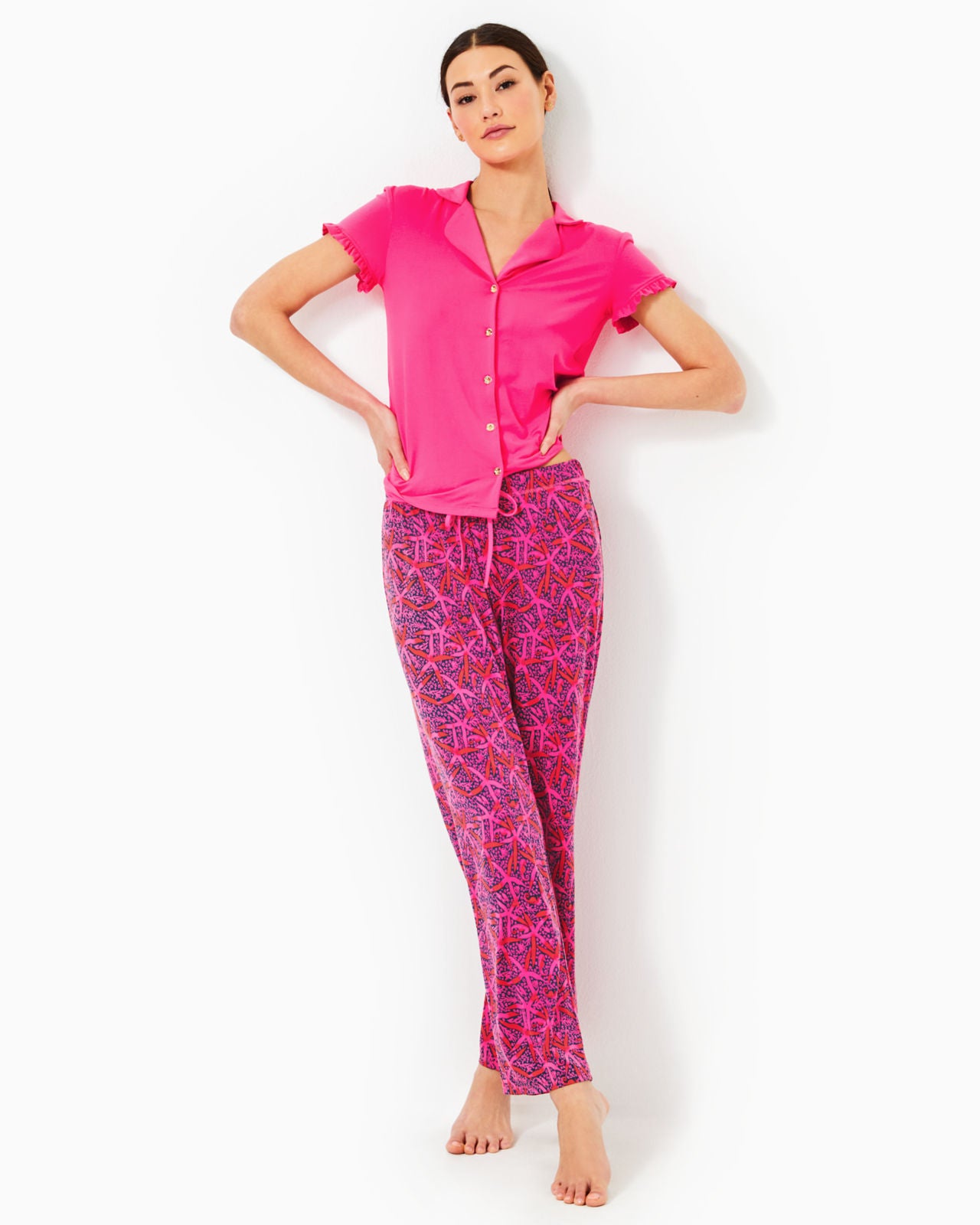 PJ Knit Pant In Passion Fruit Pink Star Searching