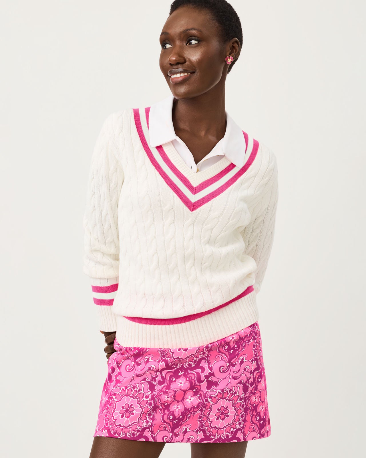 Brockton Sweater In Coconut X Pink Aster Tipping
