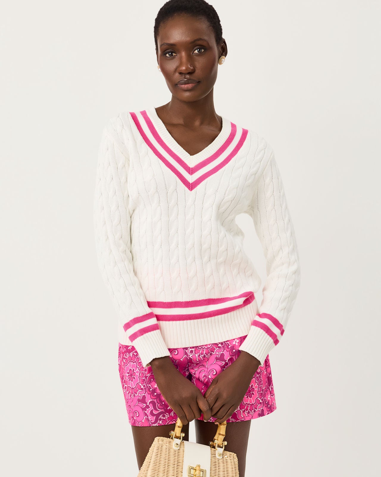 Brockton Sweater In Coconut X Pink Aster Tipping