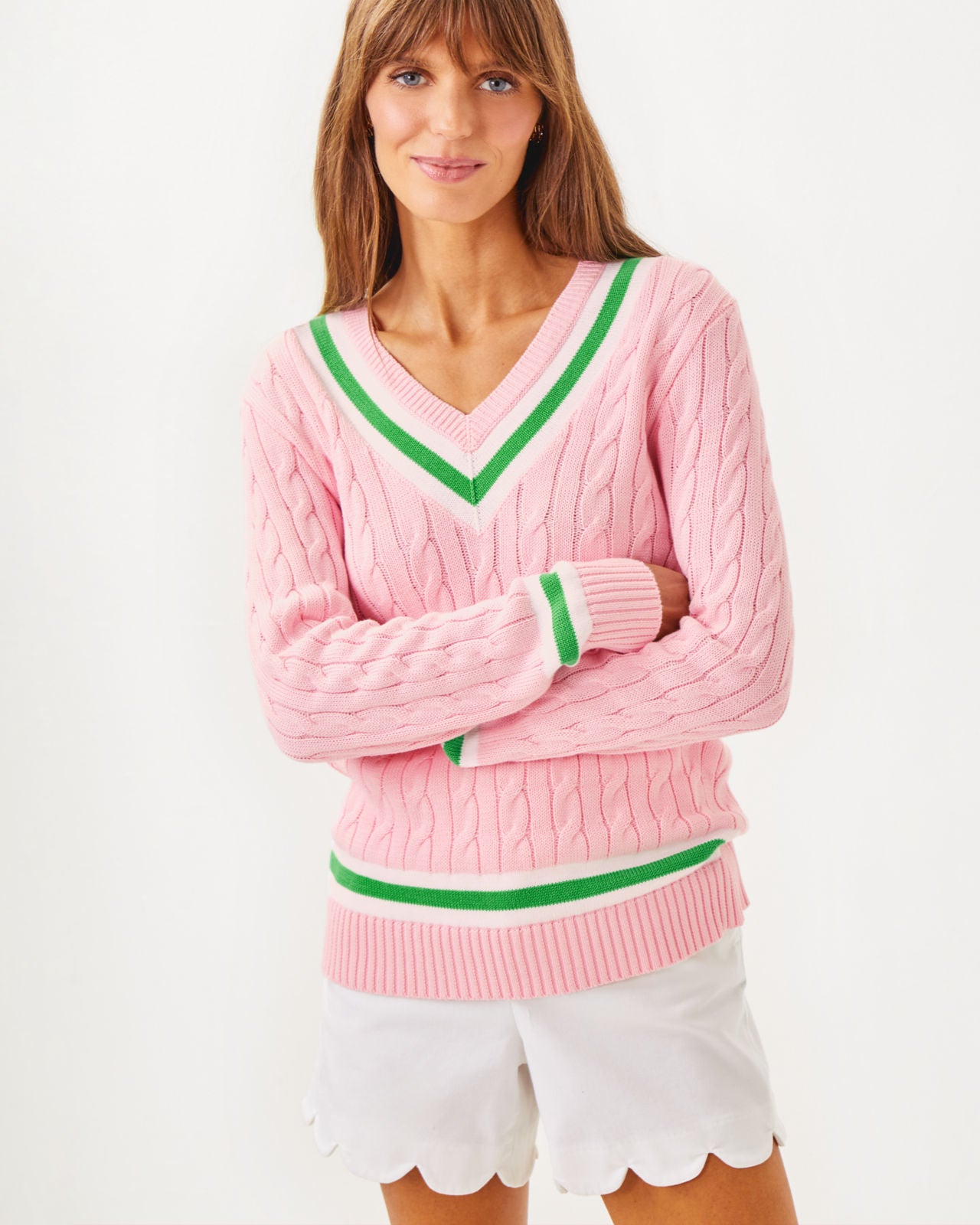 Brockton Sweater in Pink Muse X Fauna Green Tipping