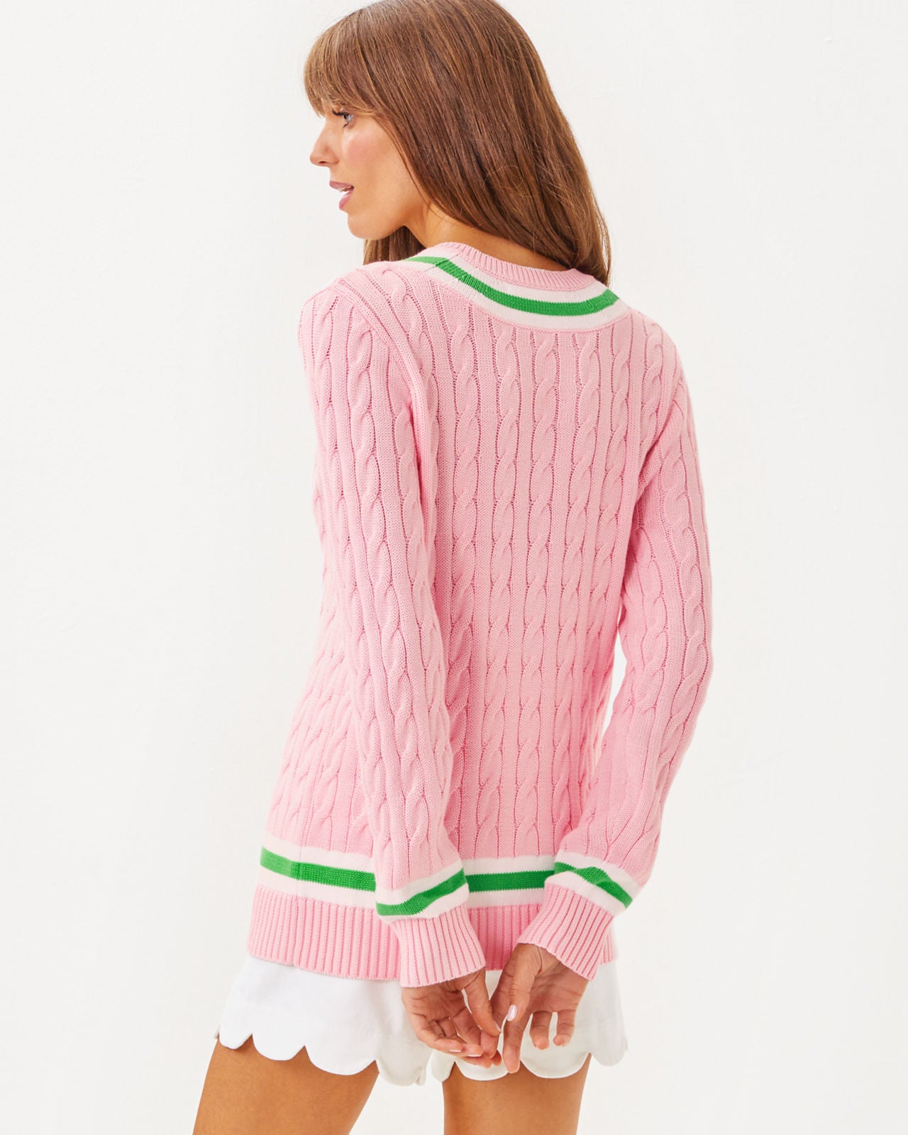 Brockton Sweater in Pink Muse X Fauna Green Tipping