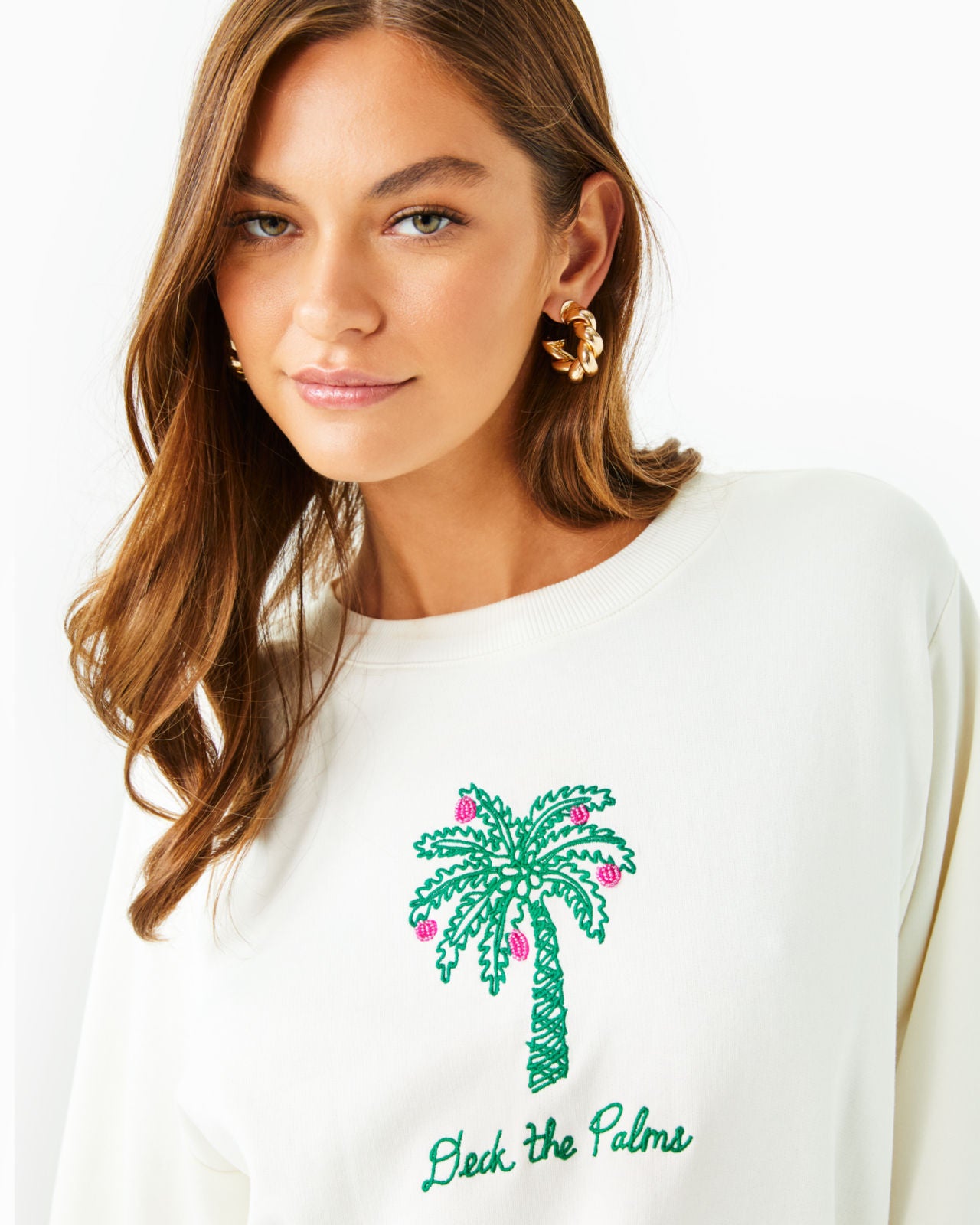 Ballad Long Sleeve Sweatshirt In Coconut Deck The Palms Embroidery