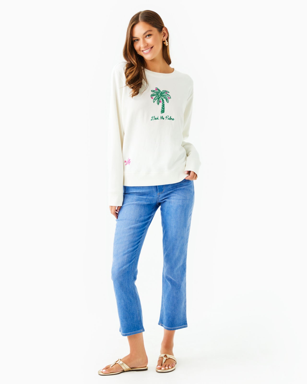 Ballad Long Sleeve Sweatshirt In Coconut Deck The Palms Embroidery