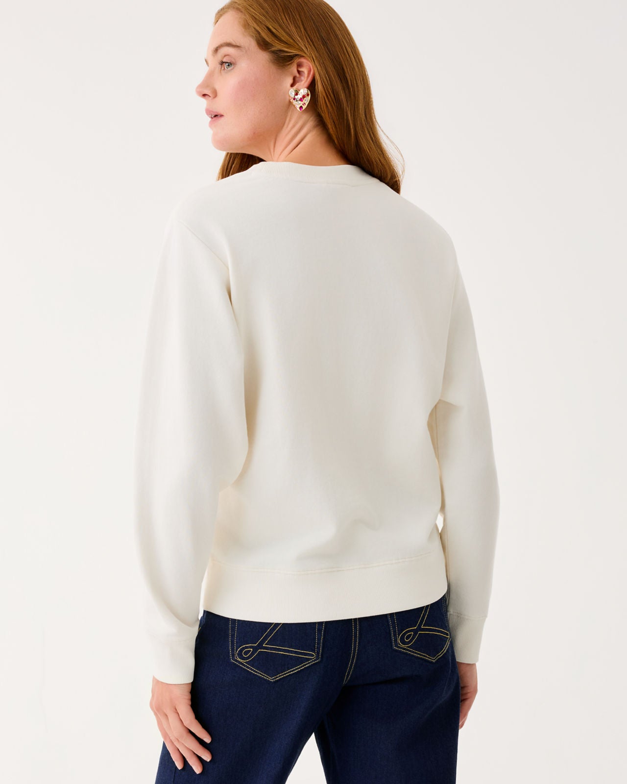 Ballad Long Sleeve Sweatshirt In Coconut Love Cat Embroidery