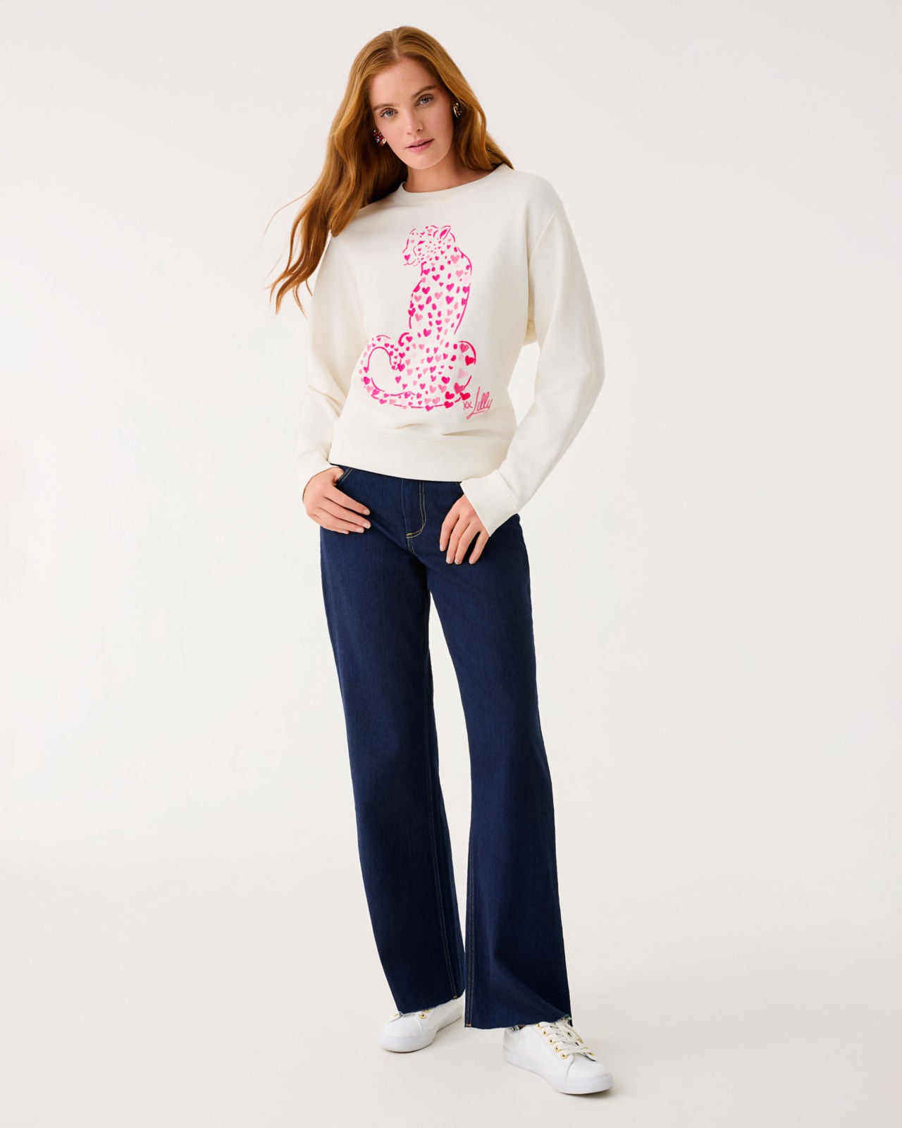 Ballad Long Sleeve Sweatshirt In Coconut Love Cat Embroidery