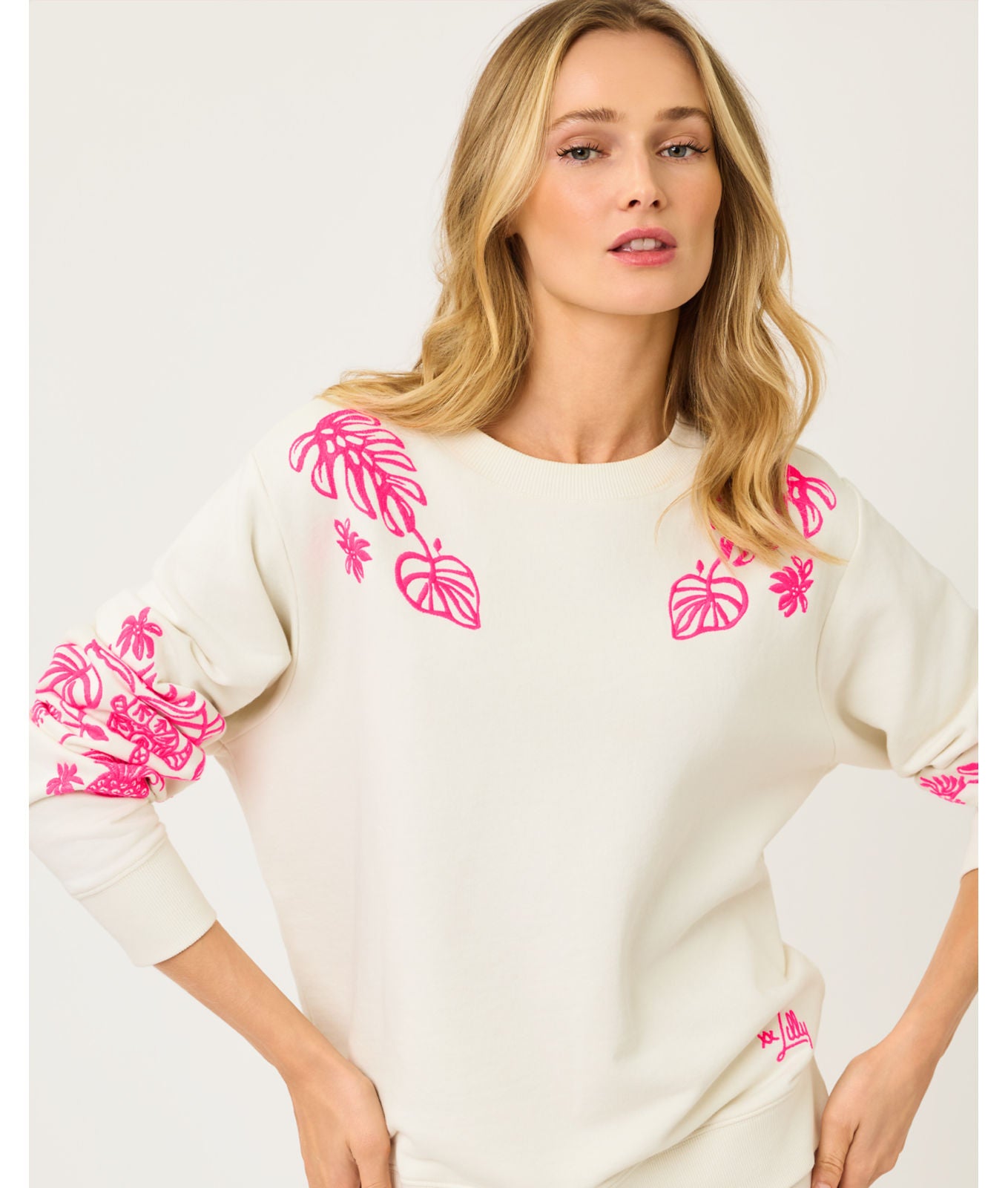 Ballad Long Sleeve Sweatshirt In Coconut Safari Social Embroidered Sweatshirt