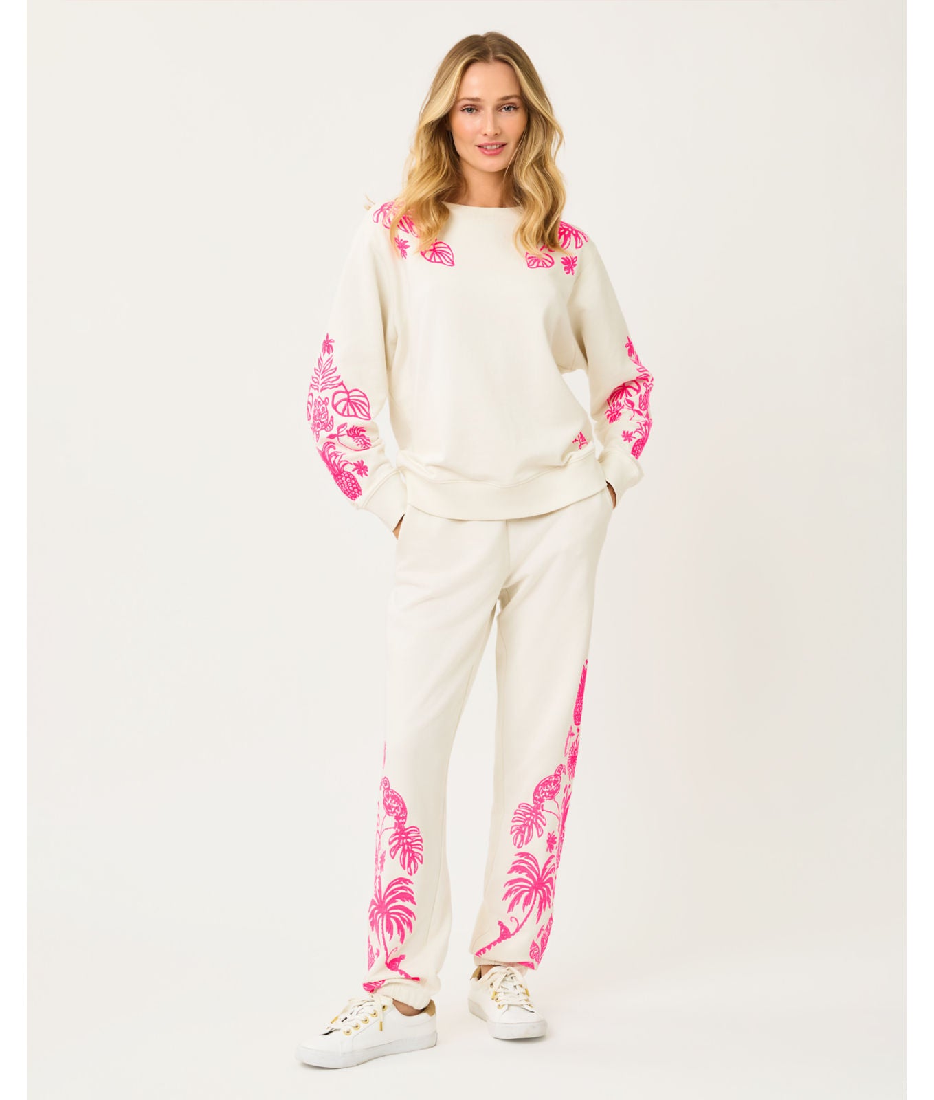 Ballad Long Sleeve Sweatshirt In Coconut Safari Social Embroidered Sweatshirt