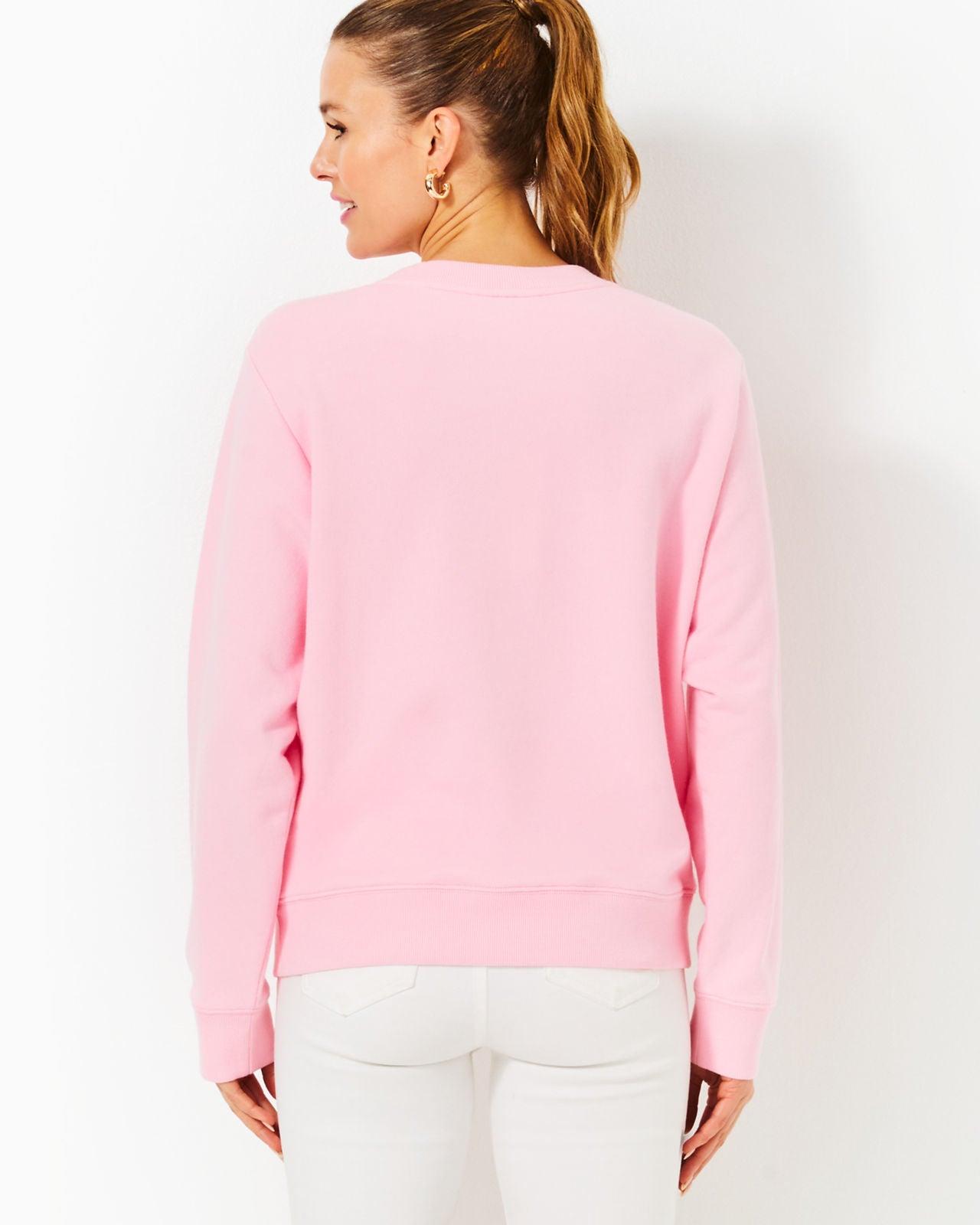 Ballad Long Sleeve Sweatshirt In Conch Shell Pink Hearts Embellishment