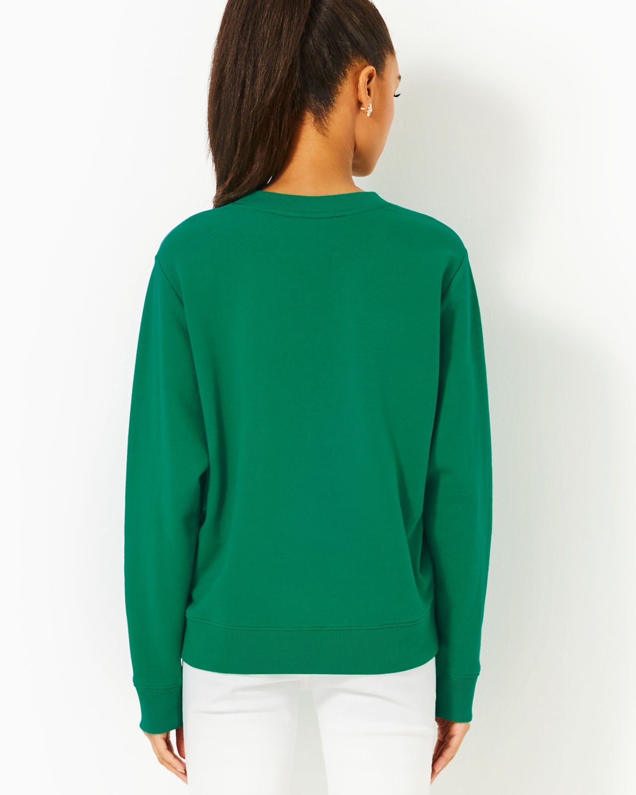 Ballad Long Sleeve Sweats In Fiddle Leaf Green Bow Embellishment