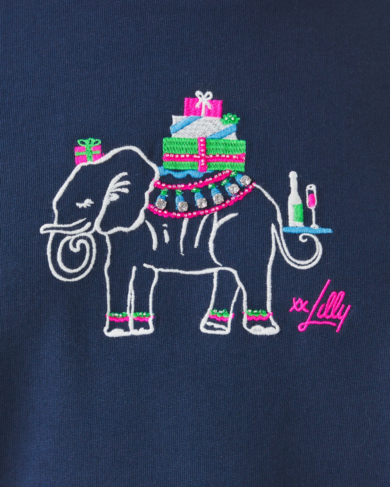 Ballad Long Sleeve Sweats In Low Tide Navy Holiday Elephant Embroidery